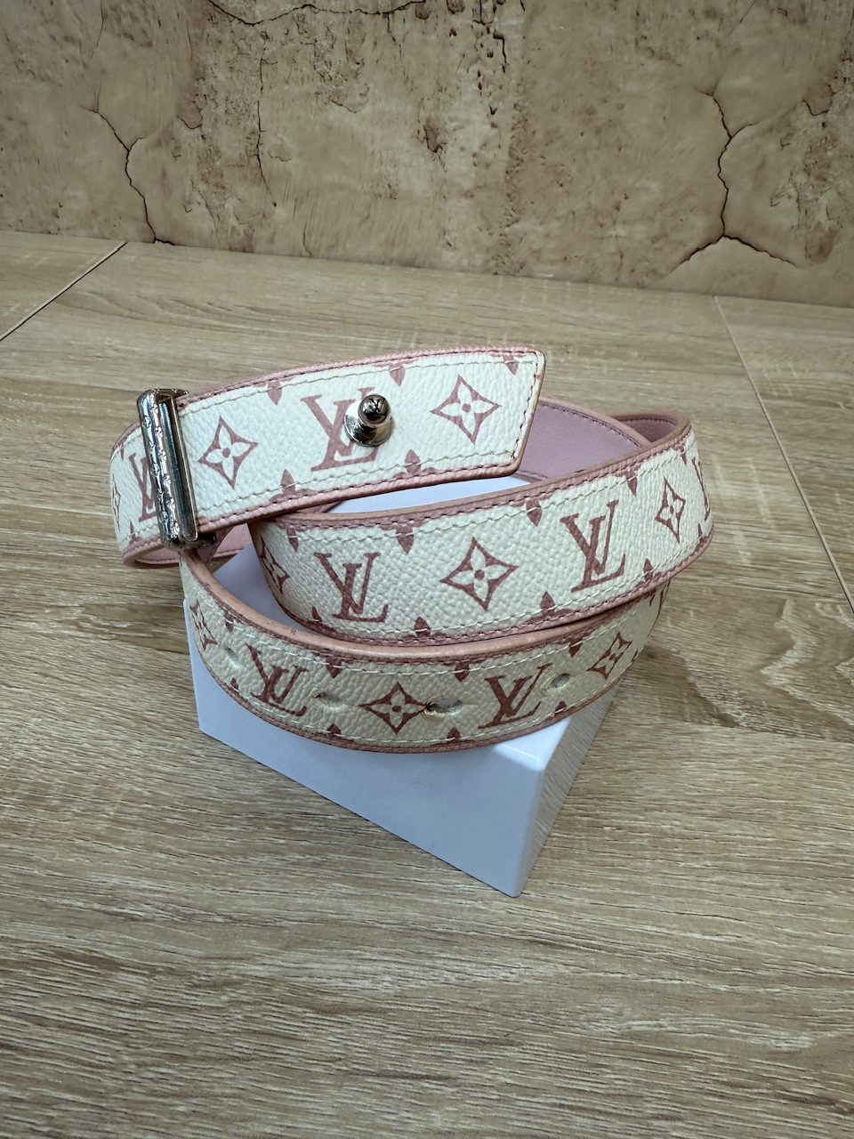 Louis Vuitton Pink & White Monogram Belt Size 34