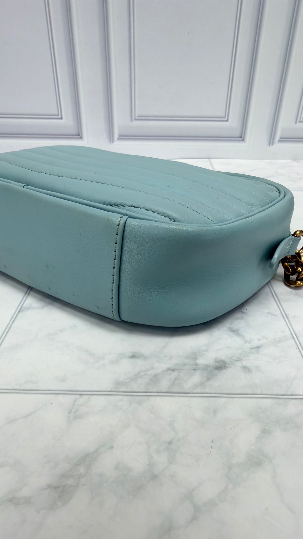 Louis Vuitton Light Blue Quilted Calfskin New Wave Camera Bag
