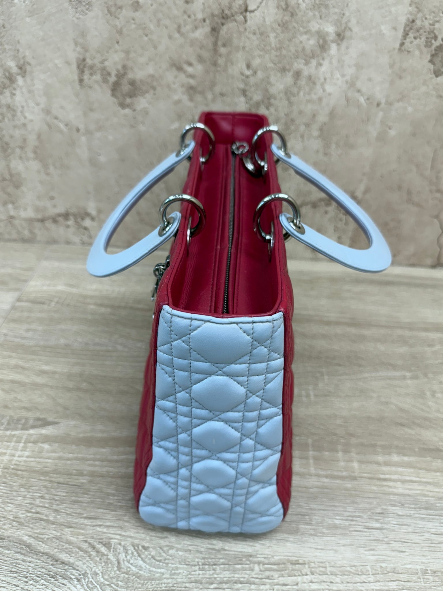 Christian Dior  Blue & Red Lambskin Cannage Lady Dior 