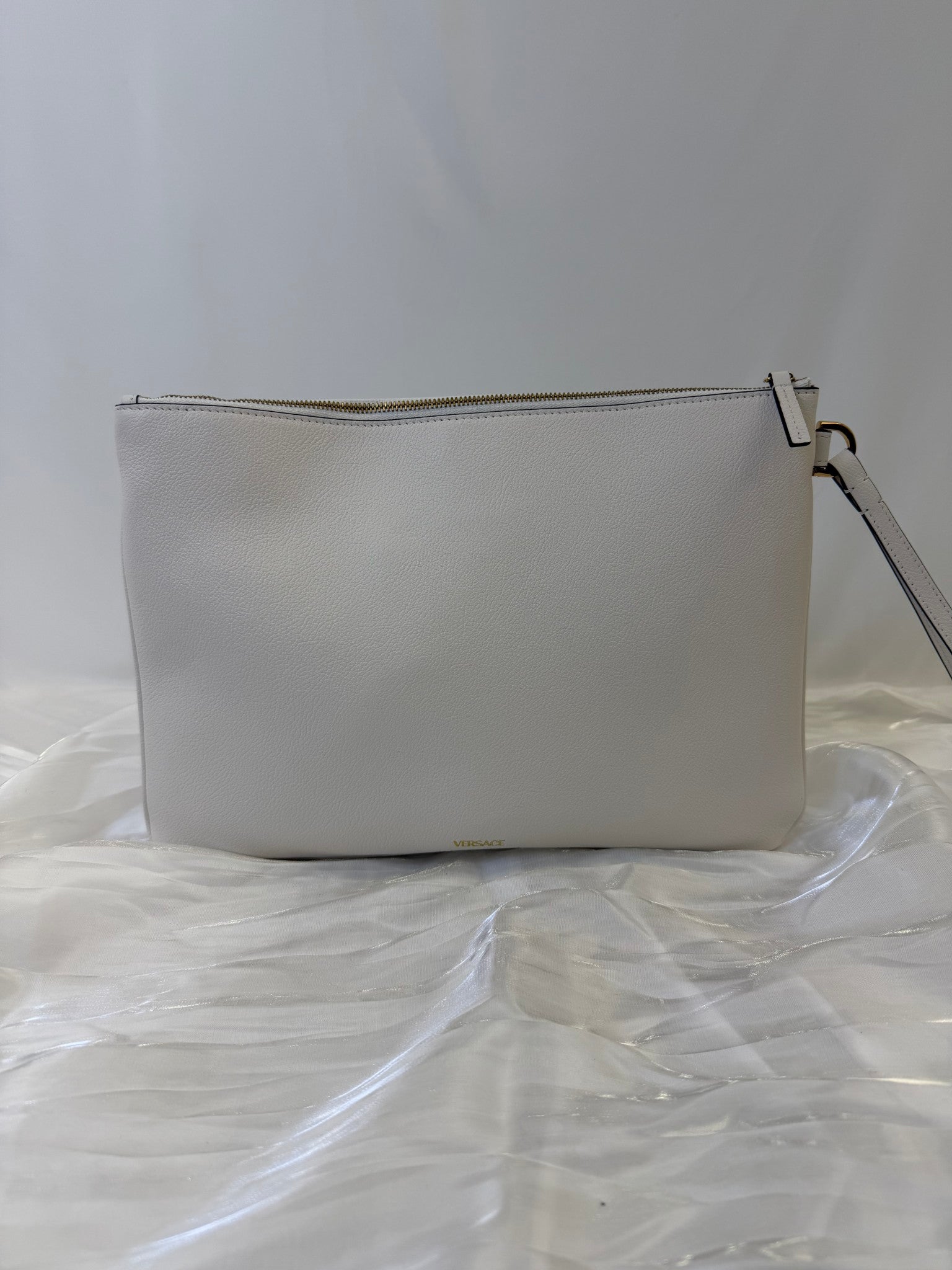 Versace White Leather Pouch With Strap