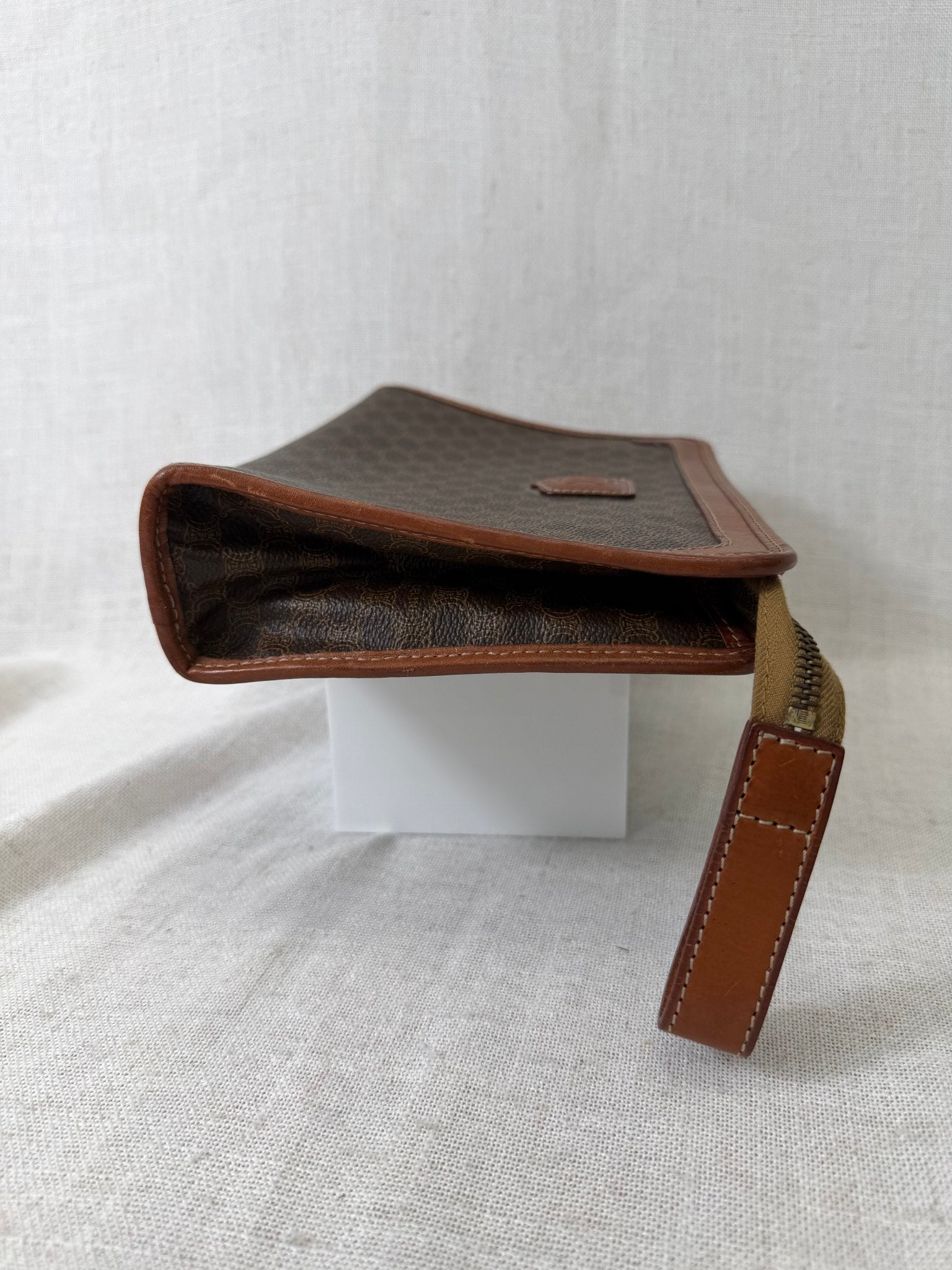 Celine Brown Coated Canvas Macadam Travel Pouch