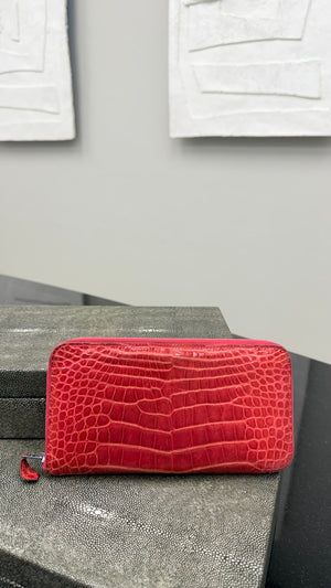 Hermes Red Crocodile Leather Azap Zippy Wallet