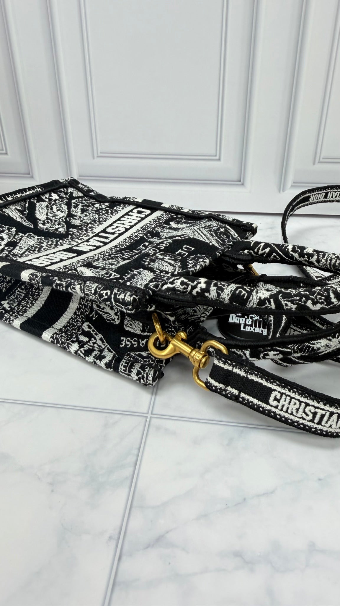 Christian Dior Black And White Canvas Vertical Mini Book Crossbody Tote Bag 