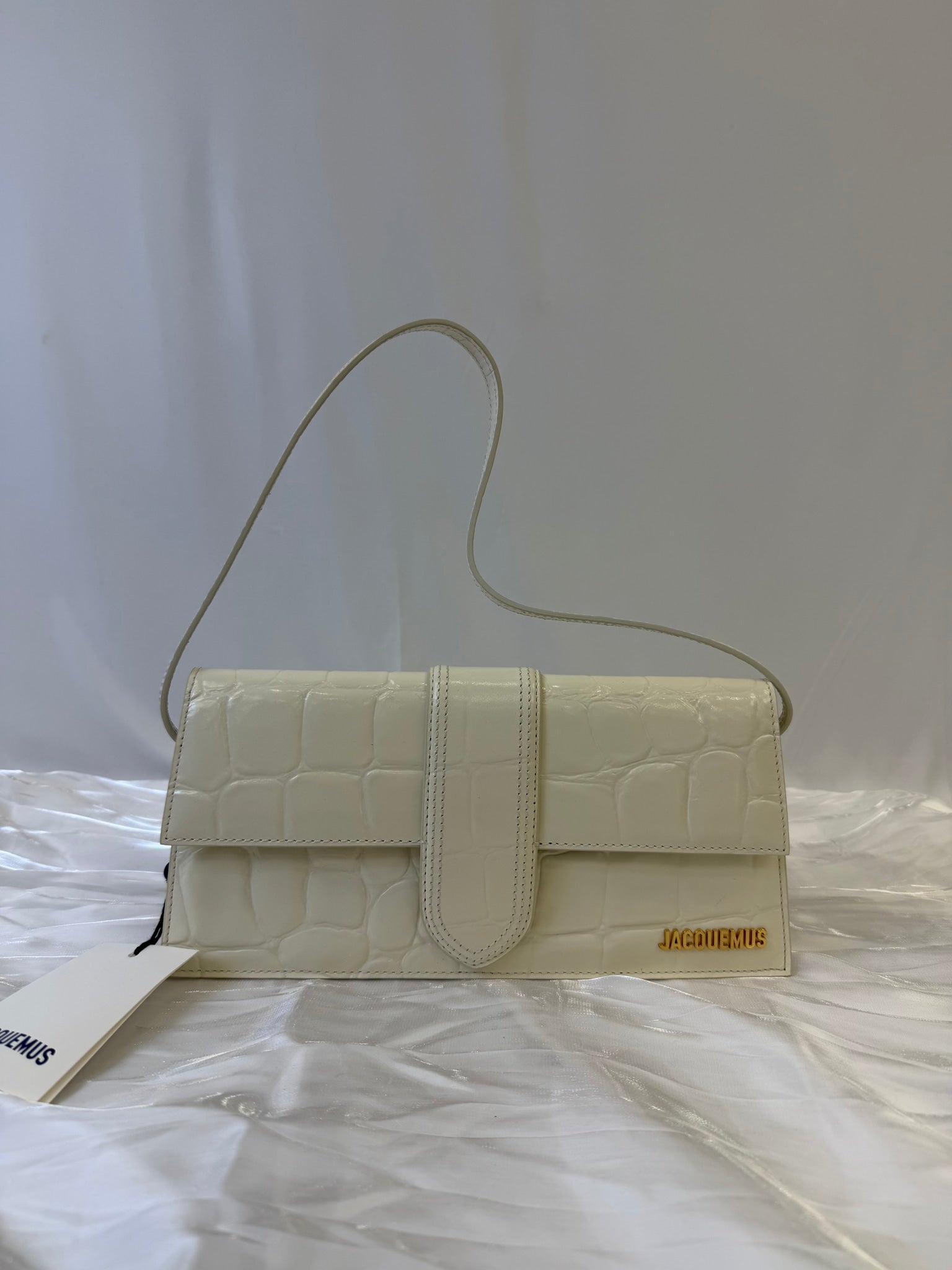 BRAND NEW- Jacquemus White Croc Embossed Le Grand Bambino Bag