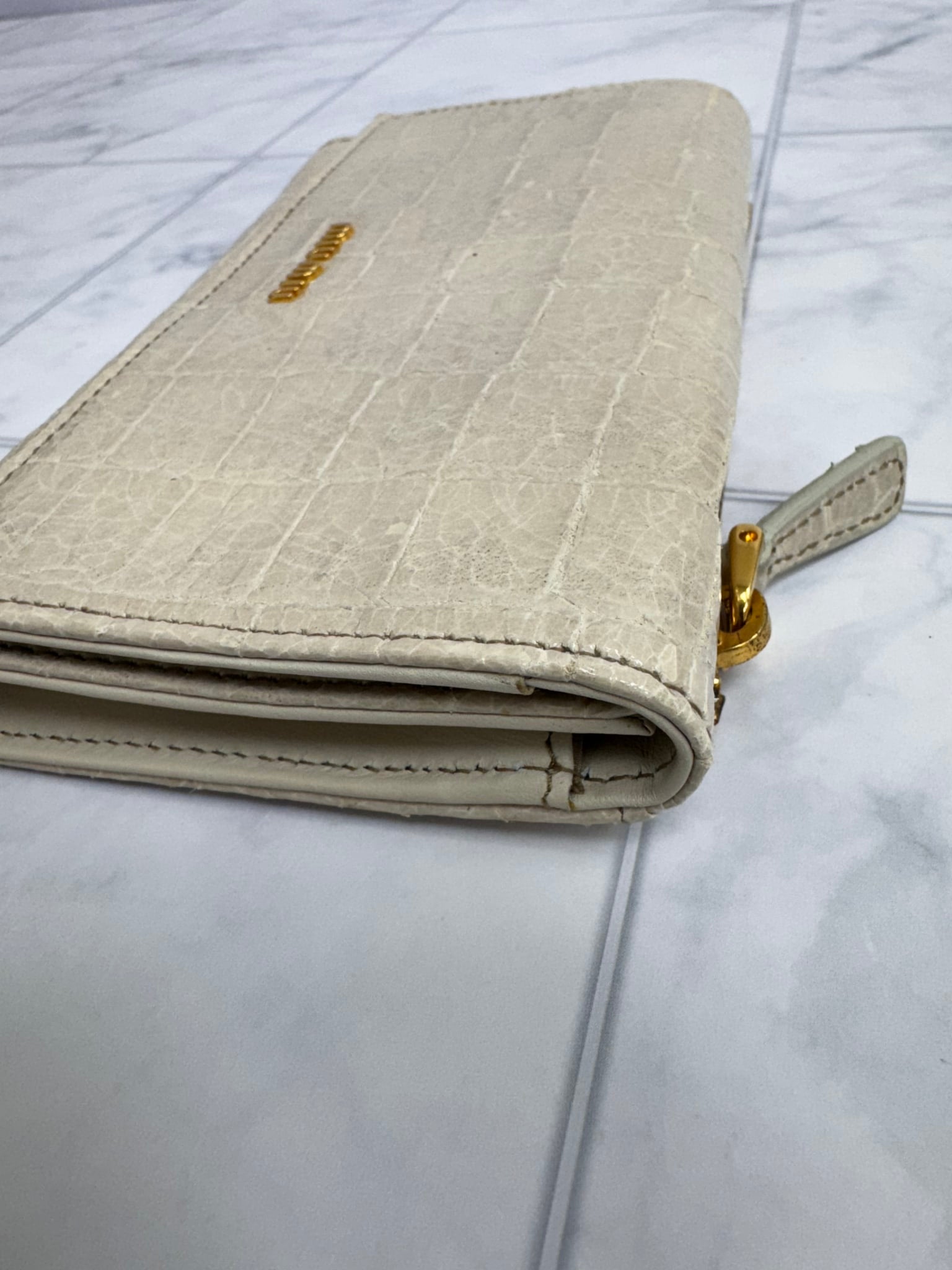 Miu Miu Beige Croc Embossed Patent LeatherLong Wallet