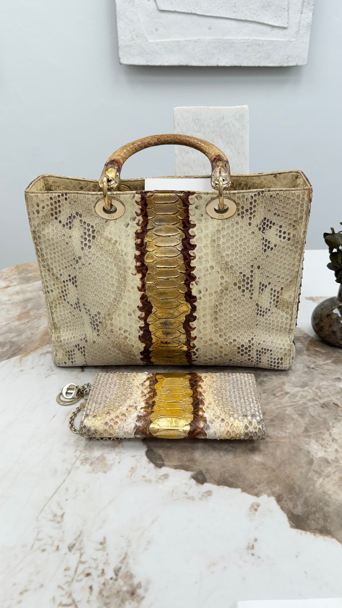 Christian Dior Metallic Python Large Lady Dior & Wallet 