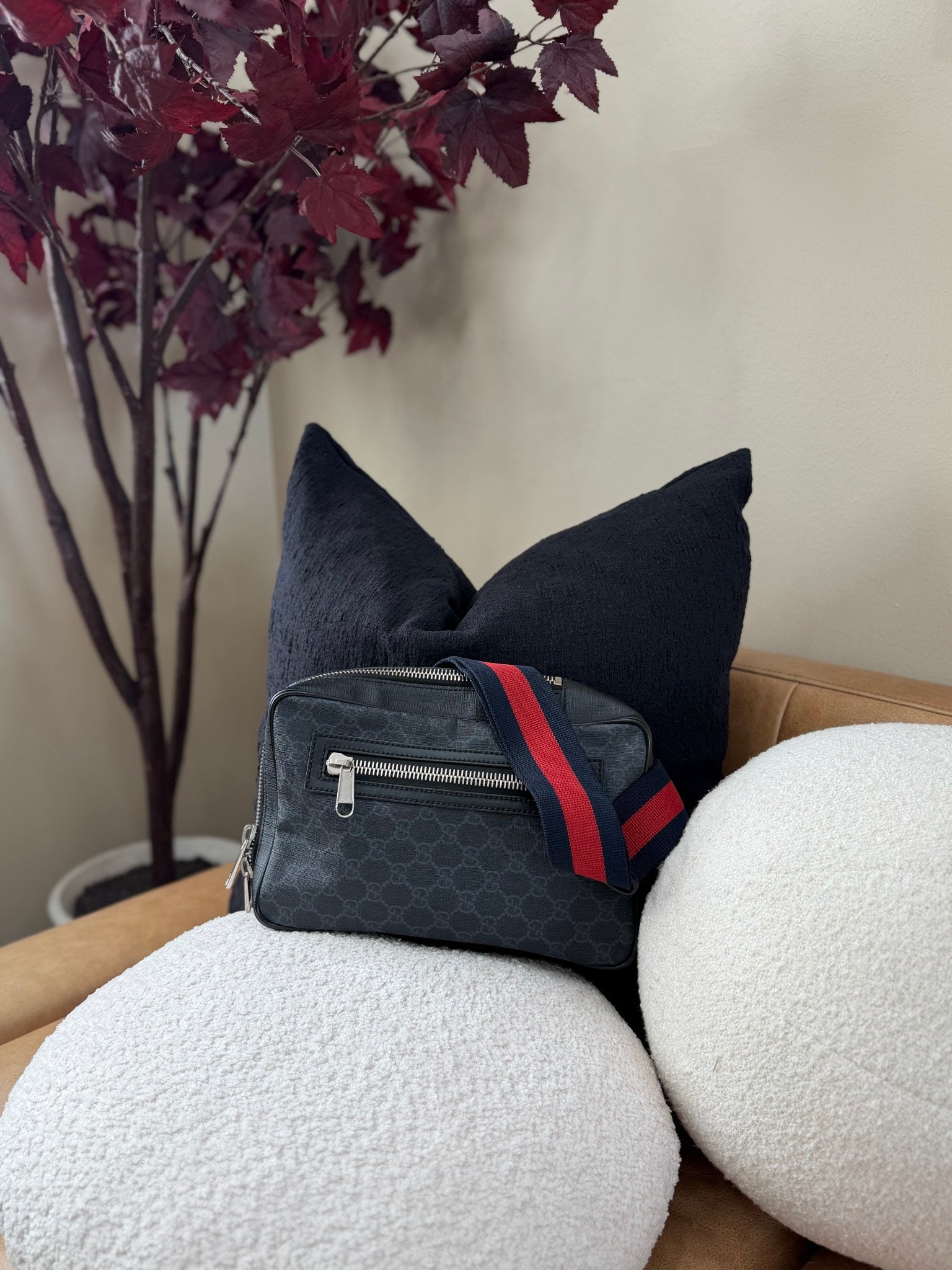 Gucci Black GG Supreme Coated Canvas Crossbody Belt Bag 