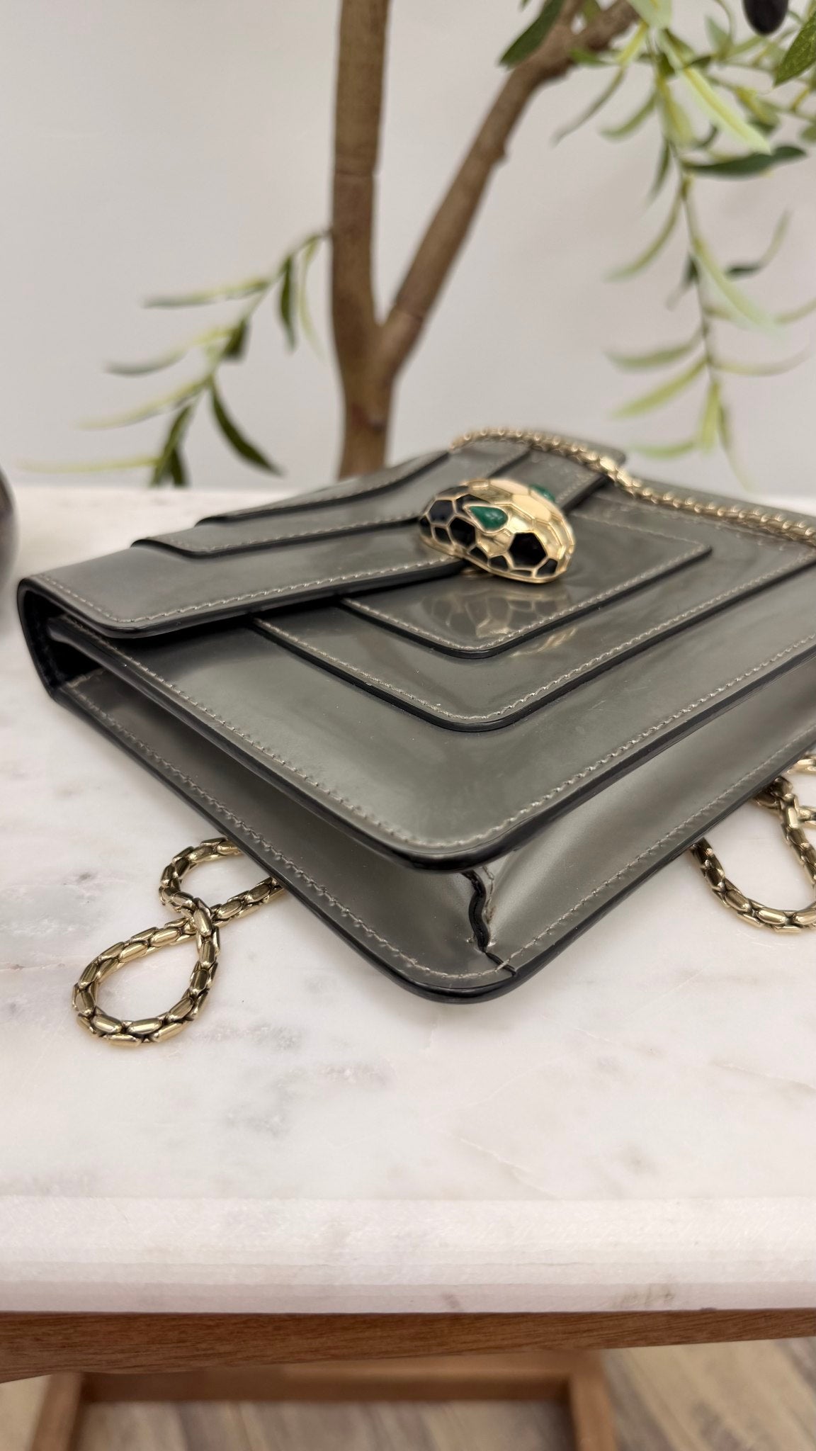Bvlgari Patent Silver Serpenti Crossbody Bag