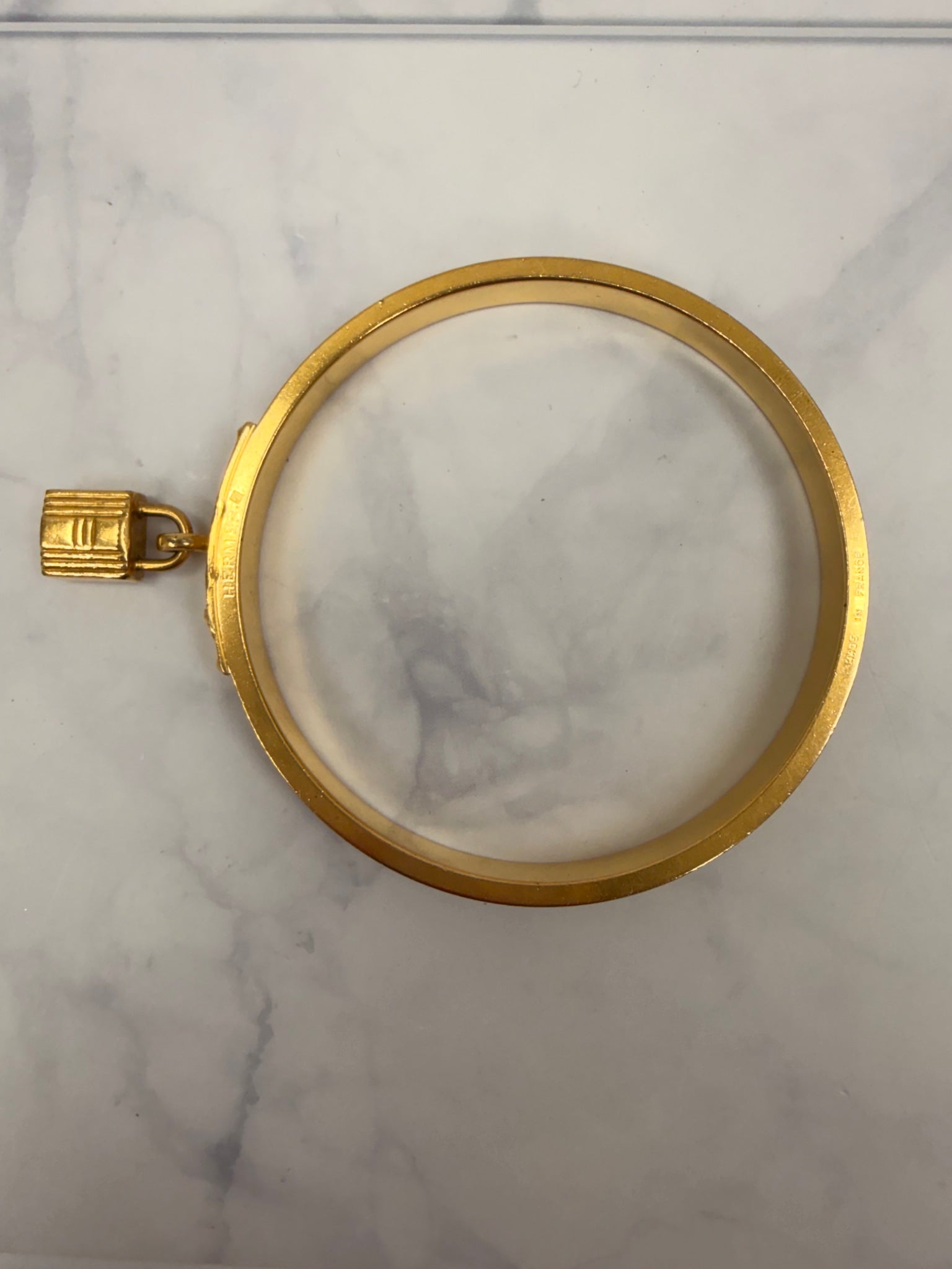 Hermes Brown & Gold Lizard skin Kelly H Cadena Bangle 