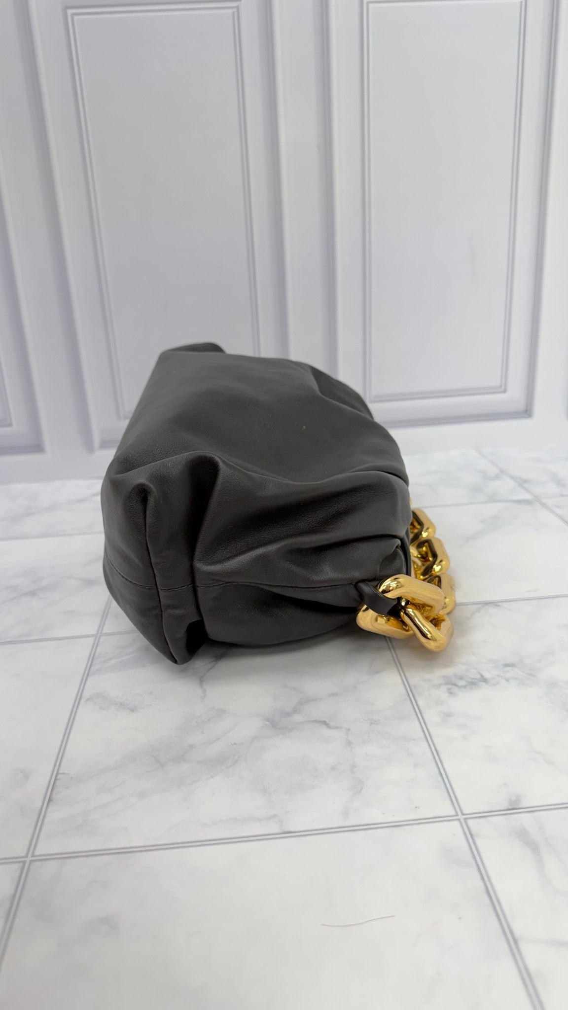 LIKE NEW - Bottega Veneta Brown Lambskin Leather The Chain Pouch Shoulder Bag 