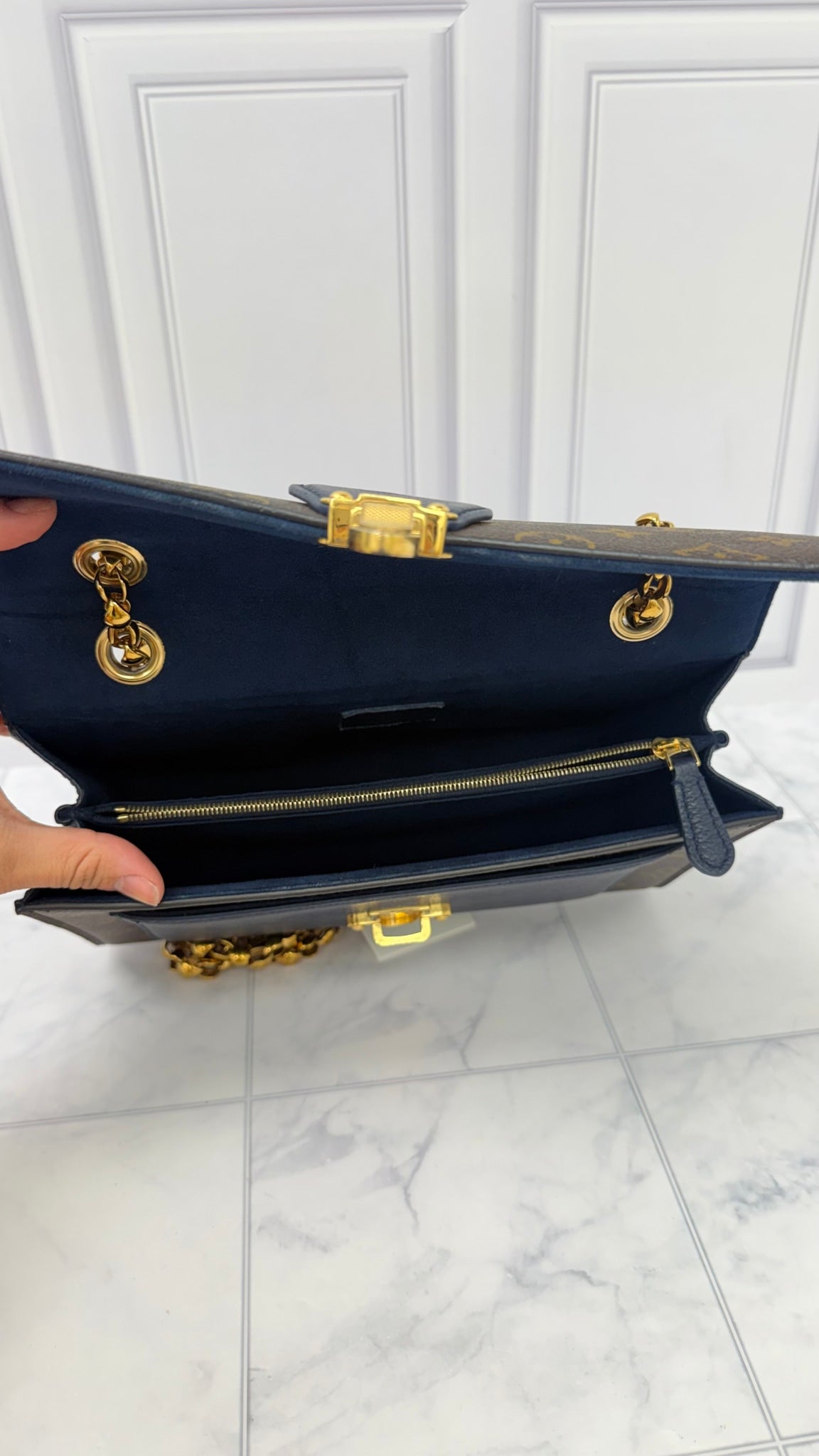 Louis Vuitton Navy Blue Monogram Victoire Chain Shoulder Bag 