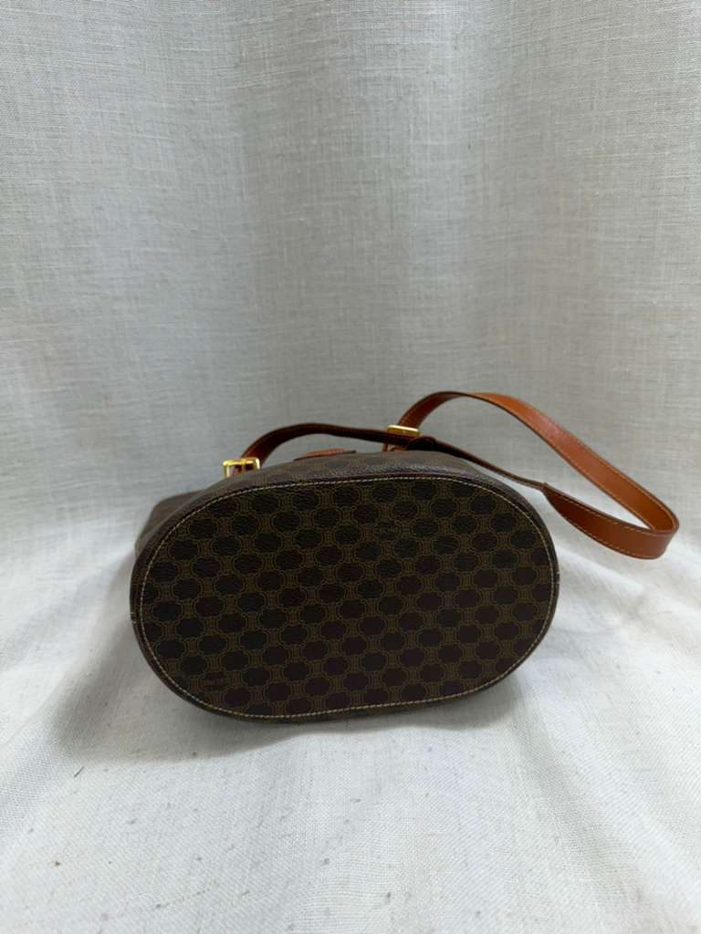 Celine Brown Coated Canvas Macadam Bucket Bag