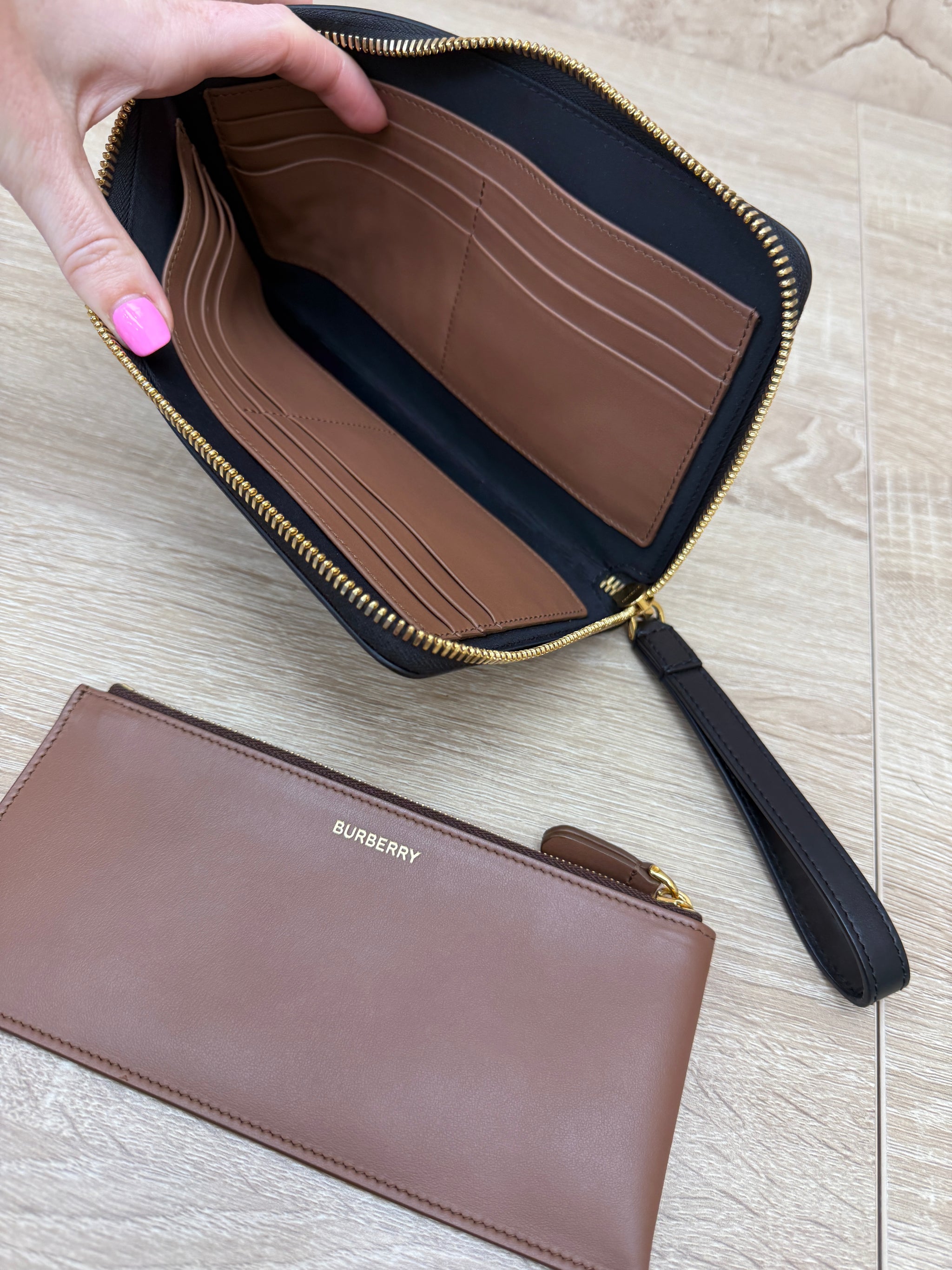 BRAND NEW- Burberry Black Leather Wallet Clutch 