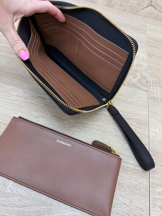 BRAND NEW- Burberry Black Leather Wallet Clutch 