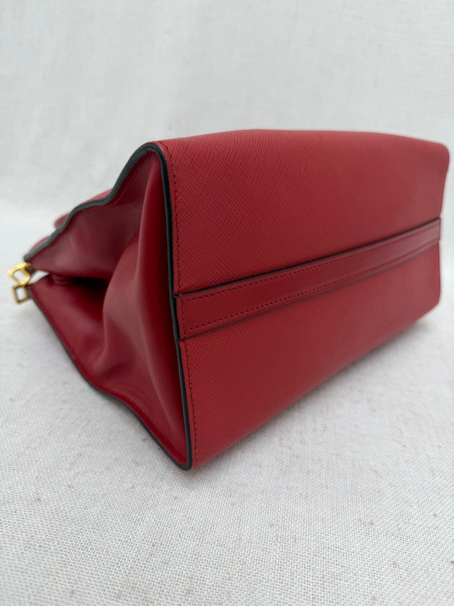 Prada Red Saffiano Leather 2way Double Zip Tote