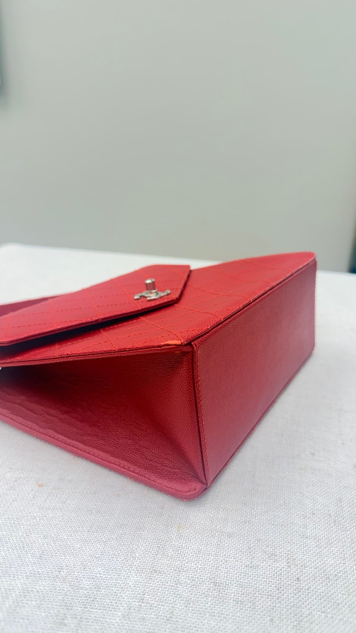 Chanel Red Caviar Leather Vintage CC Flap Top Handle 