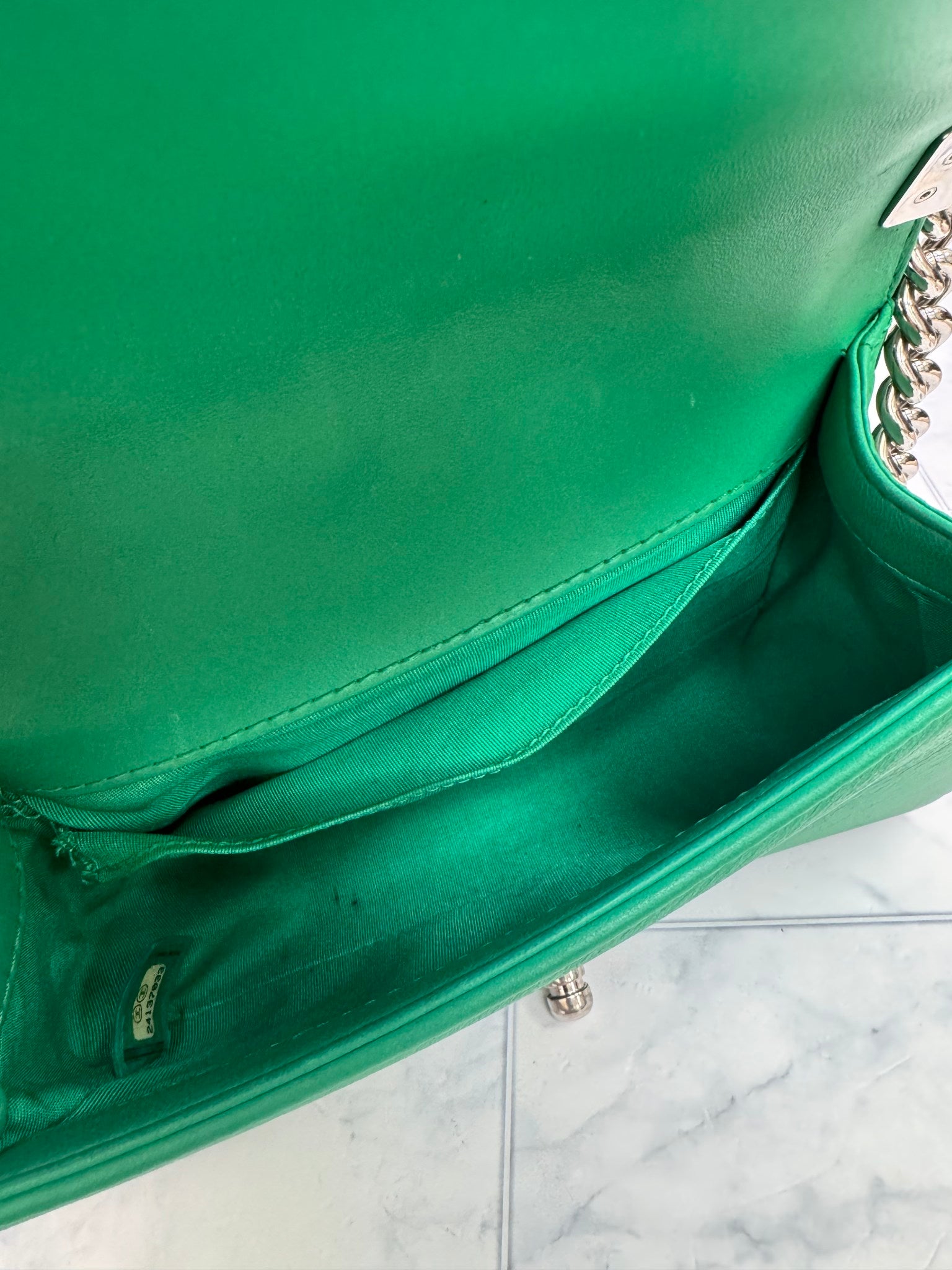 Chanel Green Diamond Quilted Leather Small Boy Bag
