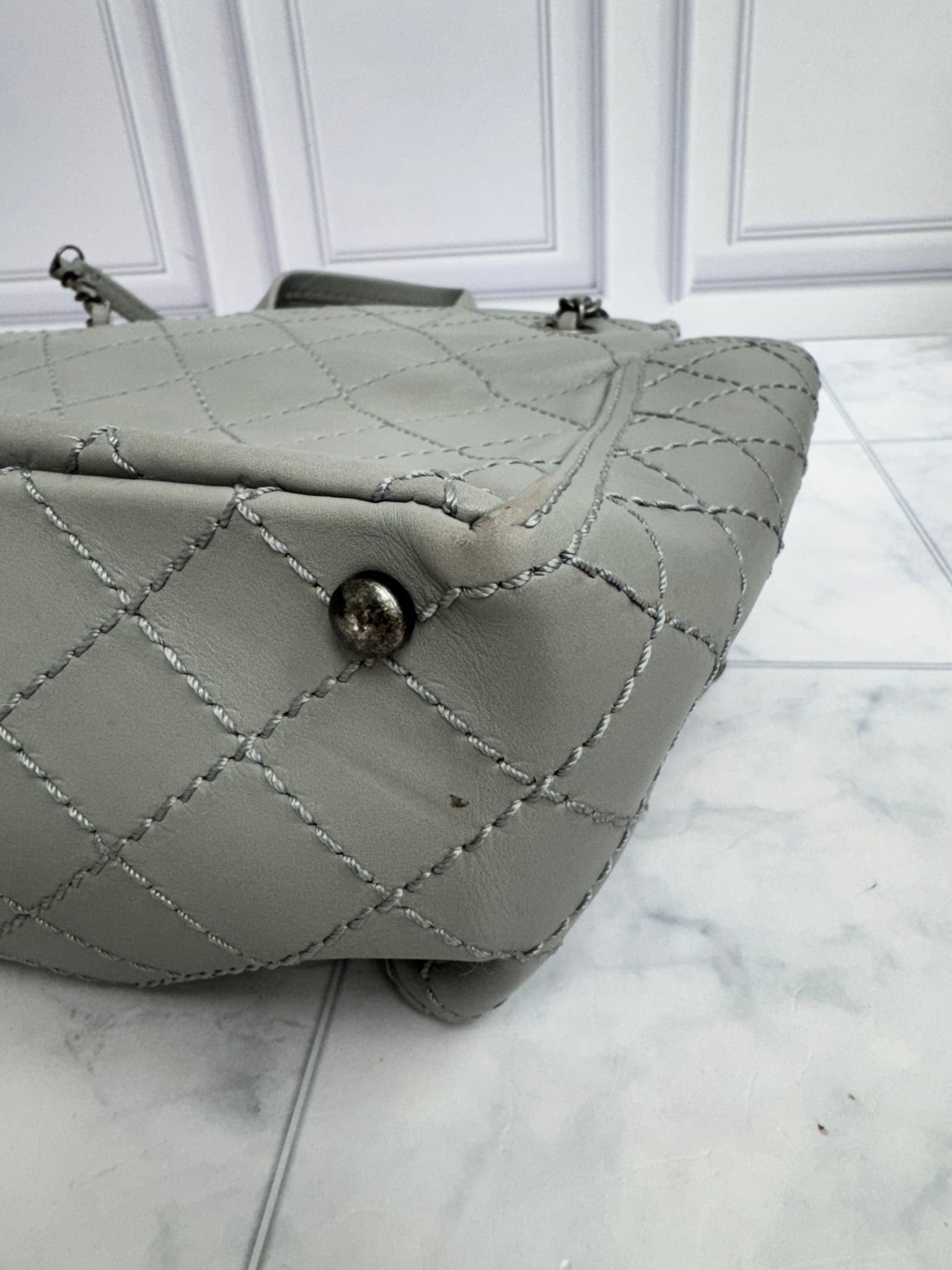 Chanel Grey Diamond Quilted CC Pocket Small Tote Bag