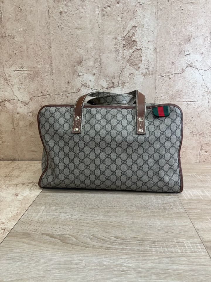 Gucci GG Beige Coated Canvas Web Loop Duffle Bag
