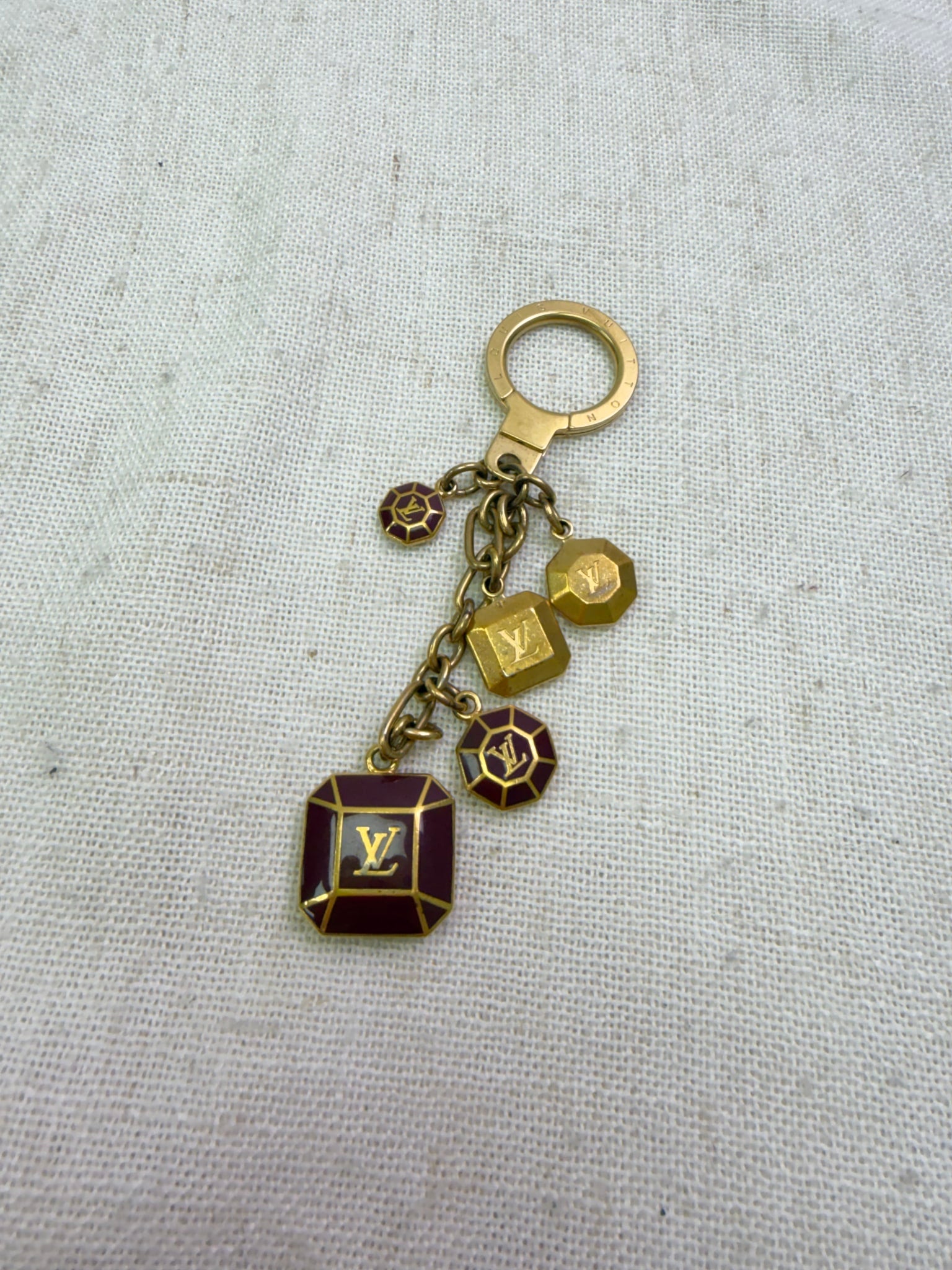 Louis Vuitton Maroon & Gold Tone Porte-Cles Cabochon Bag Charm