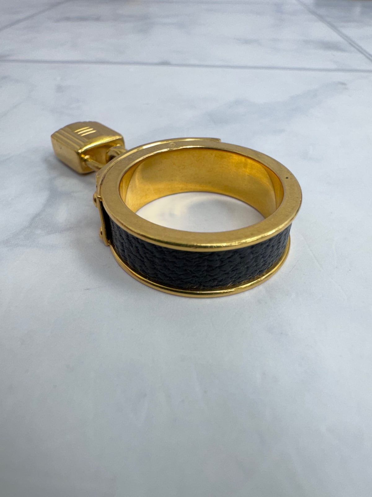 Hermes Black & Gold Kelly Cadena Scarf Ring