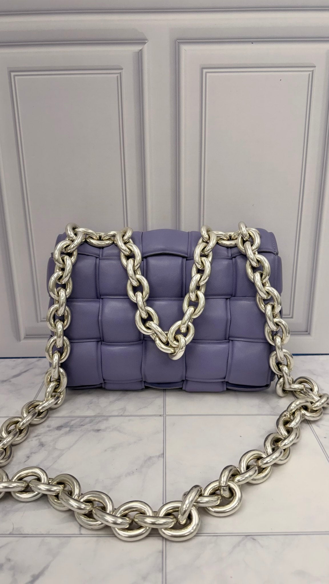 Bottega Veneta Purple Lambskin Leather Padded Chain Cassette Bag