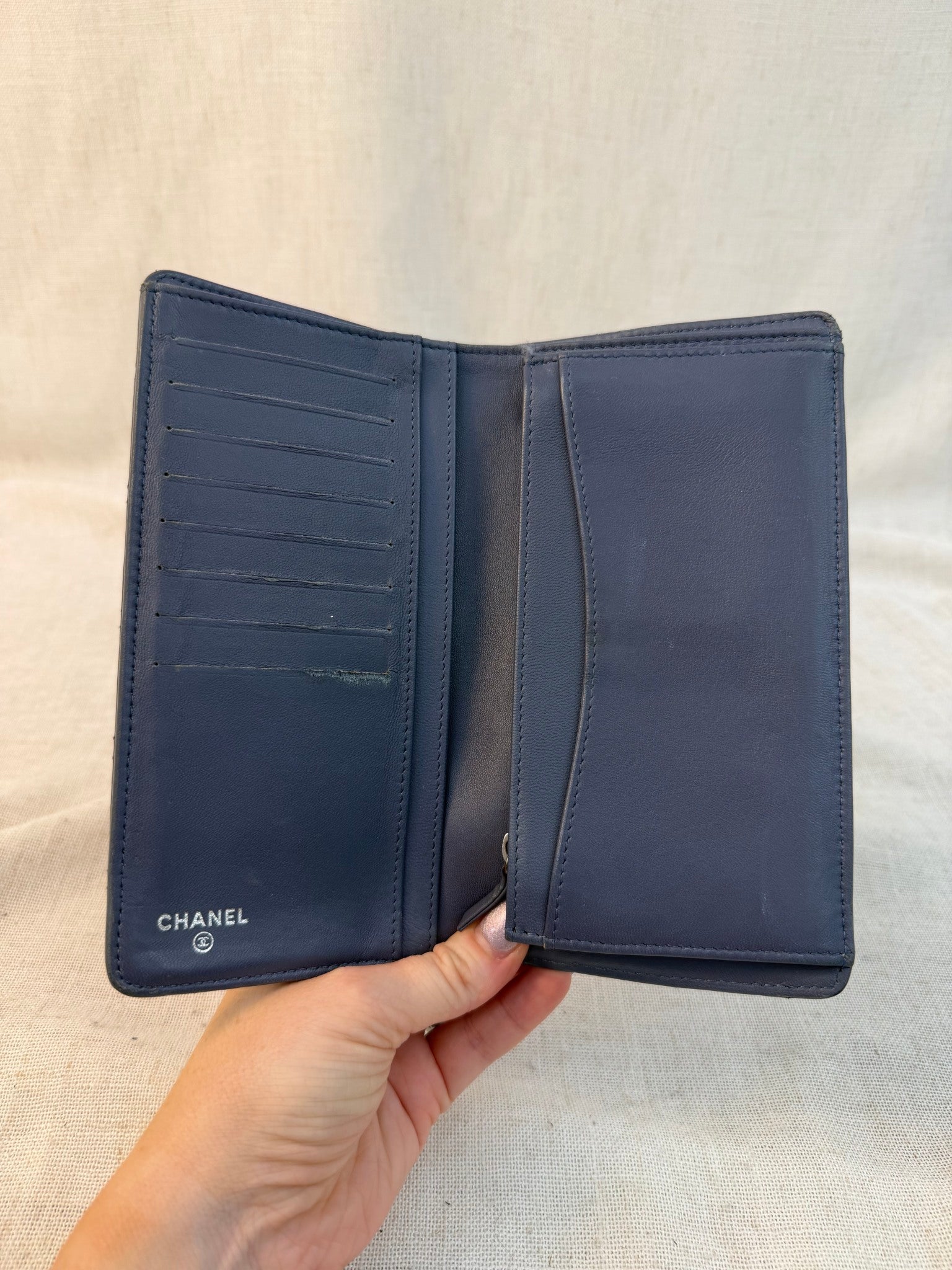Chanel Blue Lambskin Quilted Long Wallet
