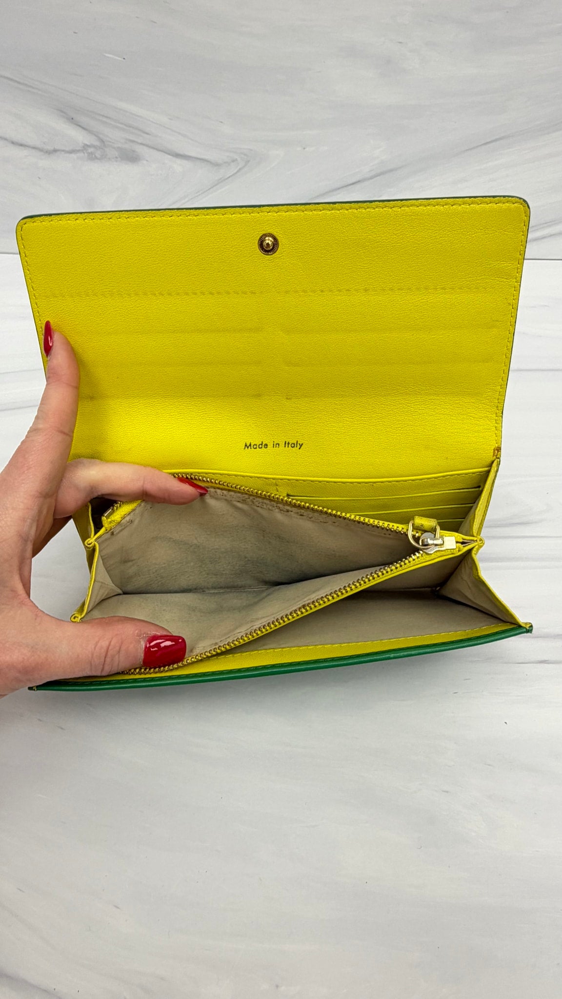 Celine Green Leather Long Flap Wallet