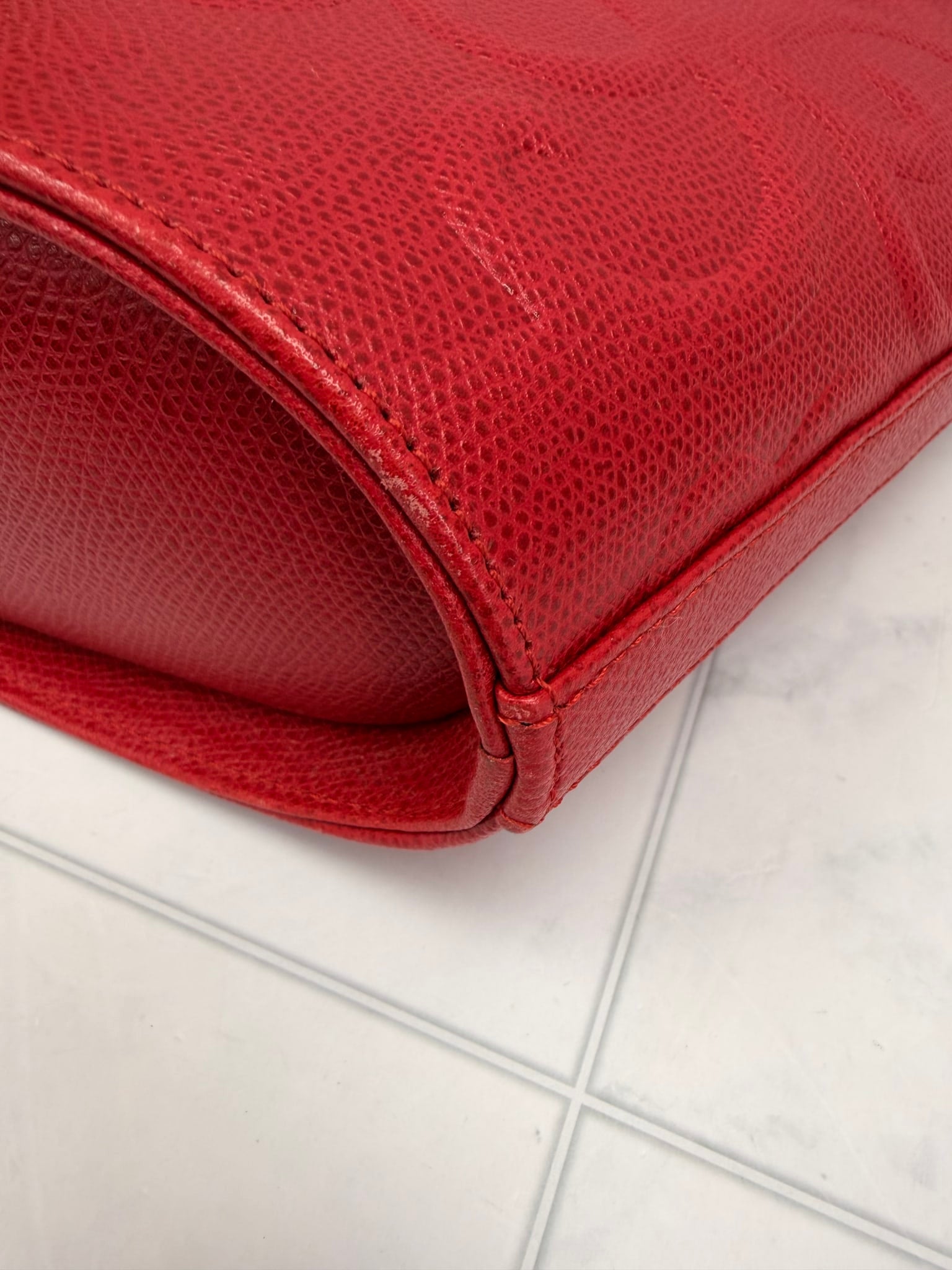 Saint Laurent YSL Red Embossed Leather Shoulder Bag