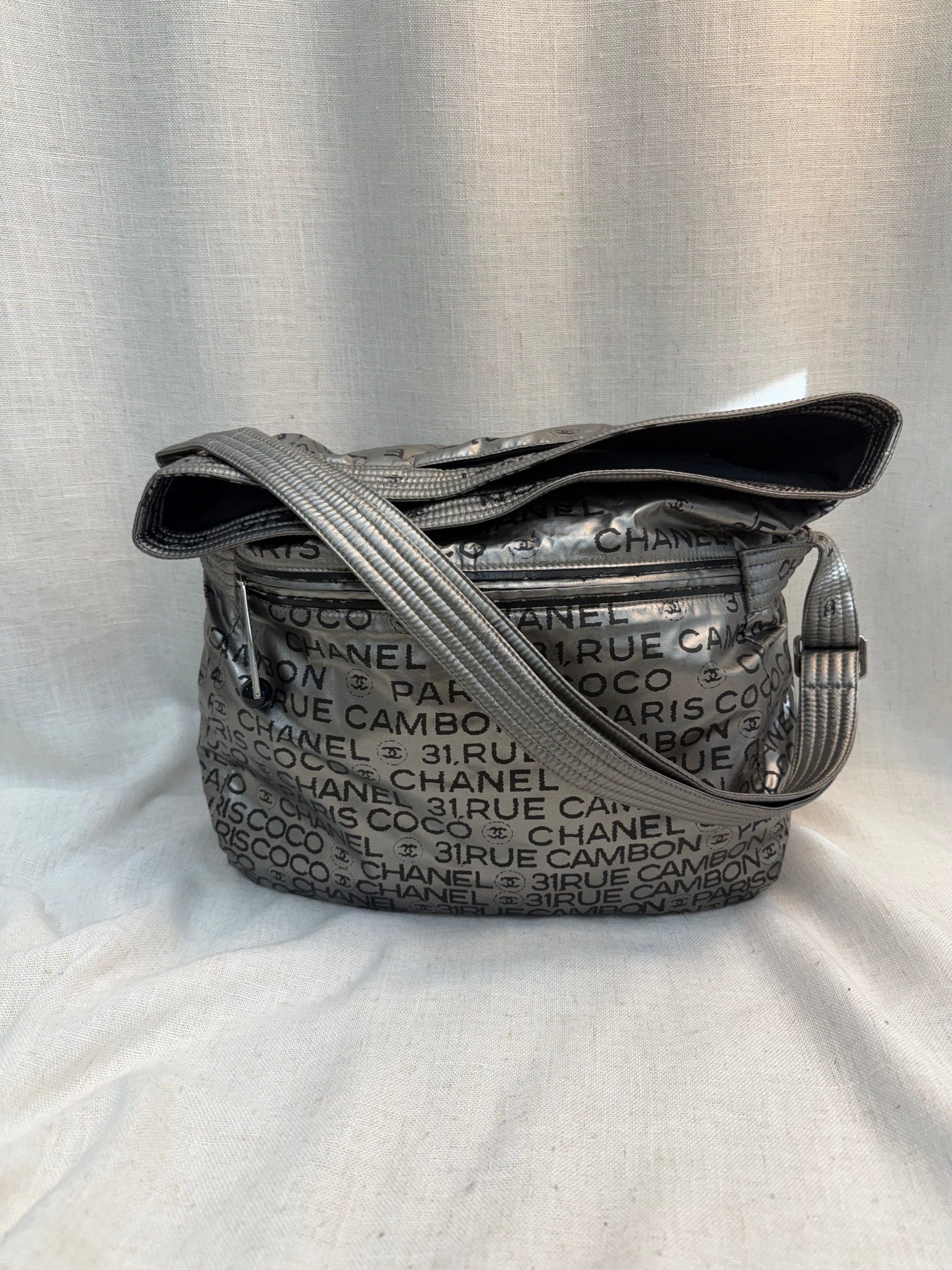 Chanel Silver Coated Canvas Unlimited Line Shoulder Bag