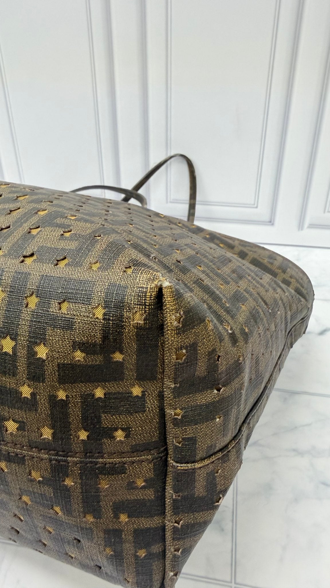 Fendi Brown Canvas Star Perforated Tote Bag 