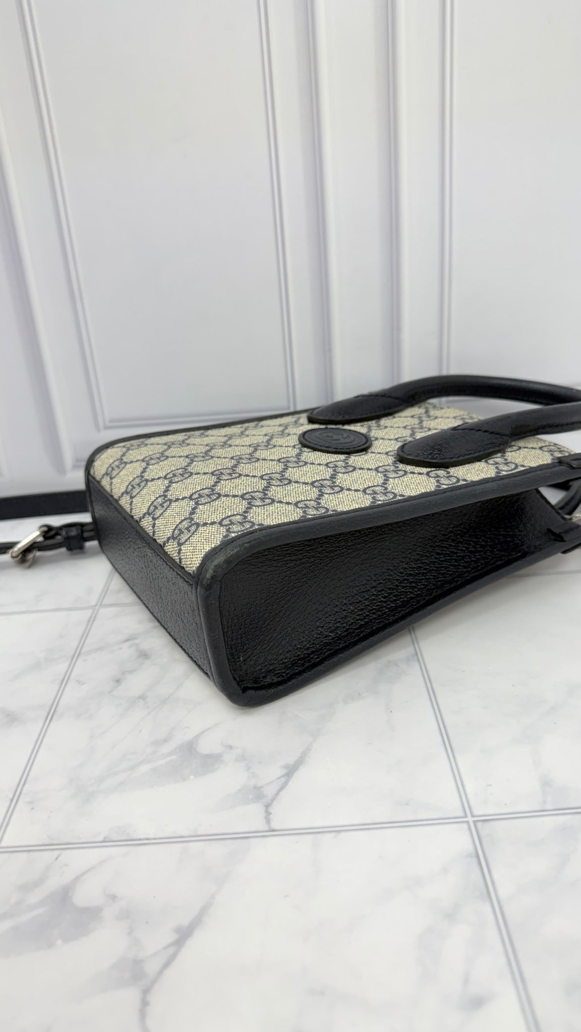 Gucci Navy Blue GG Supreme Tote Crossbody Bag 