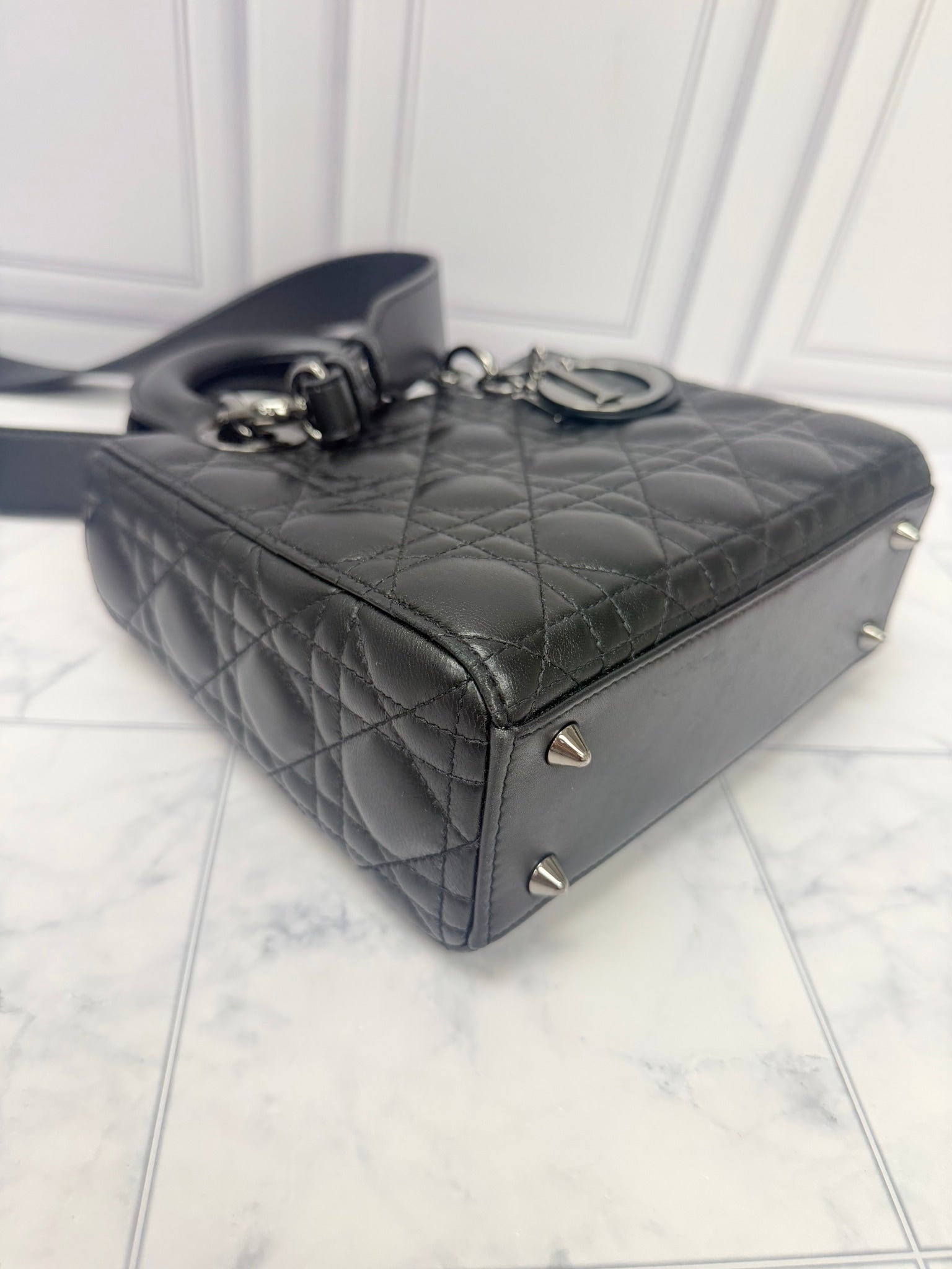 Christian Dior Black Lambskin Leather Small Lady Dior Handbag 