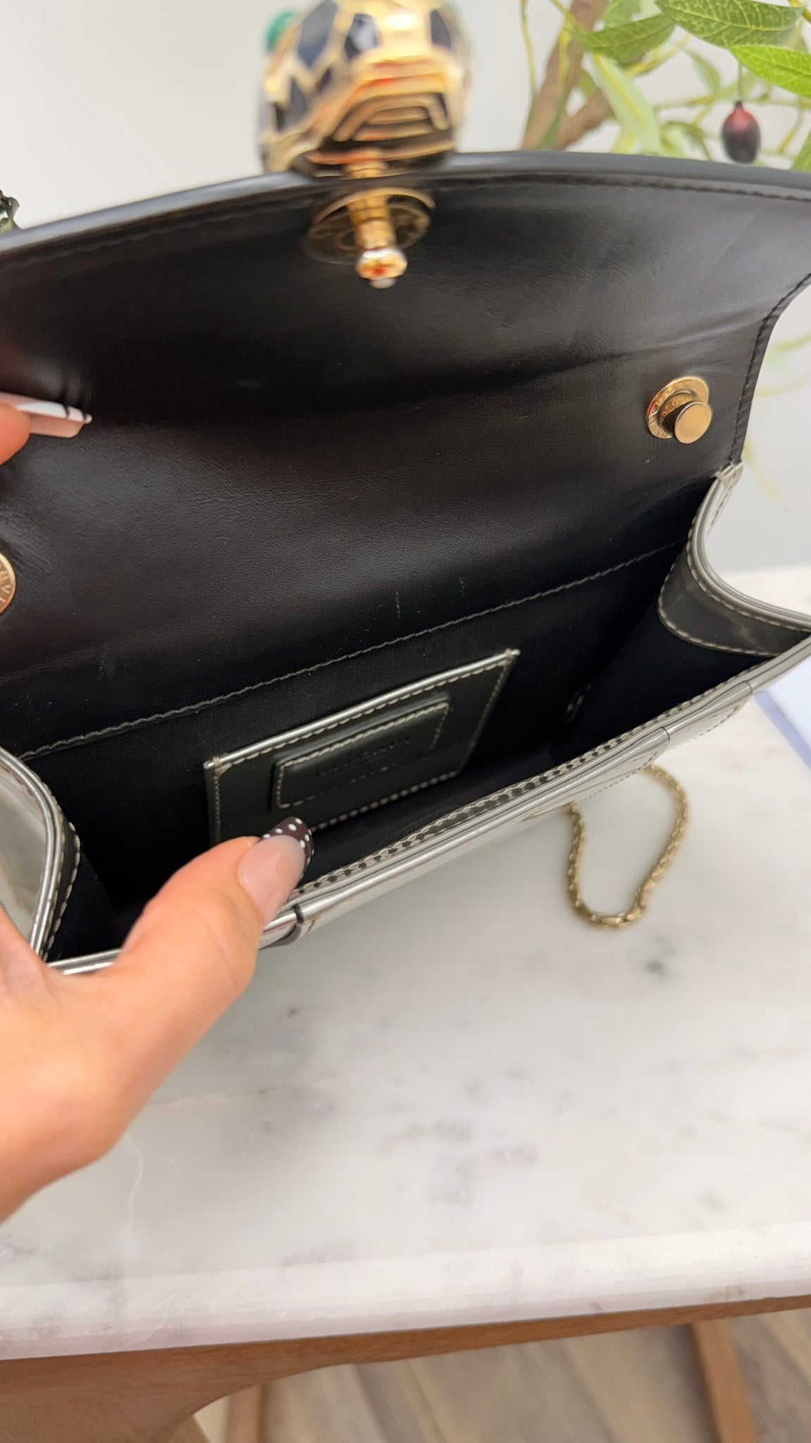 Bvlgari Patent Silver Serpenti Crossbody Bag