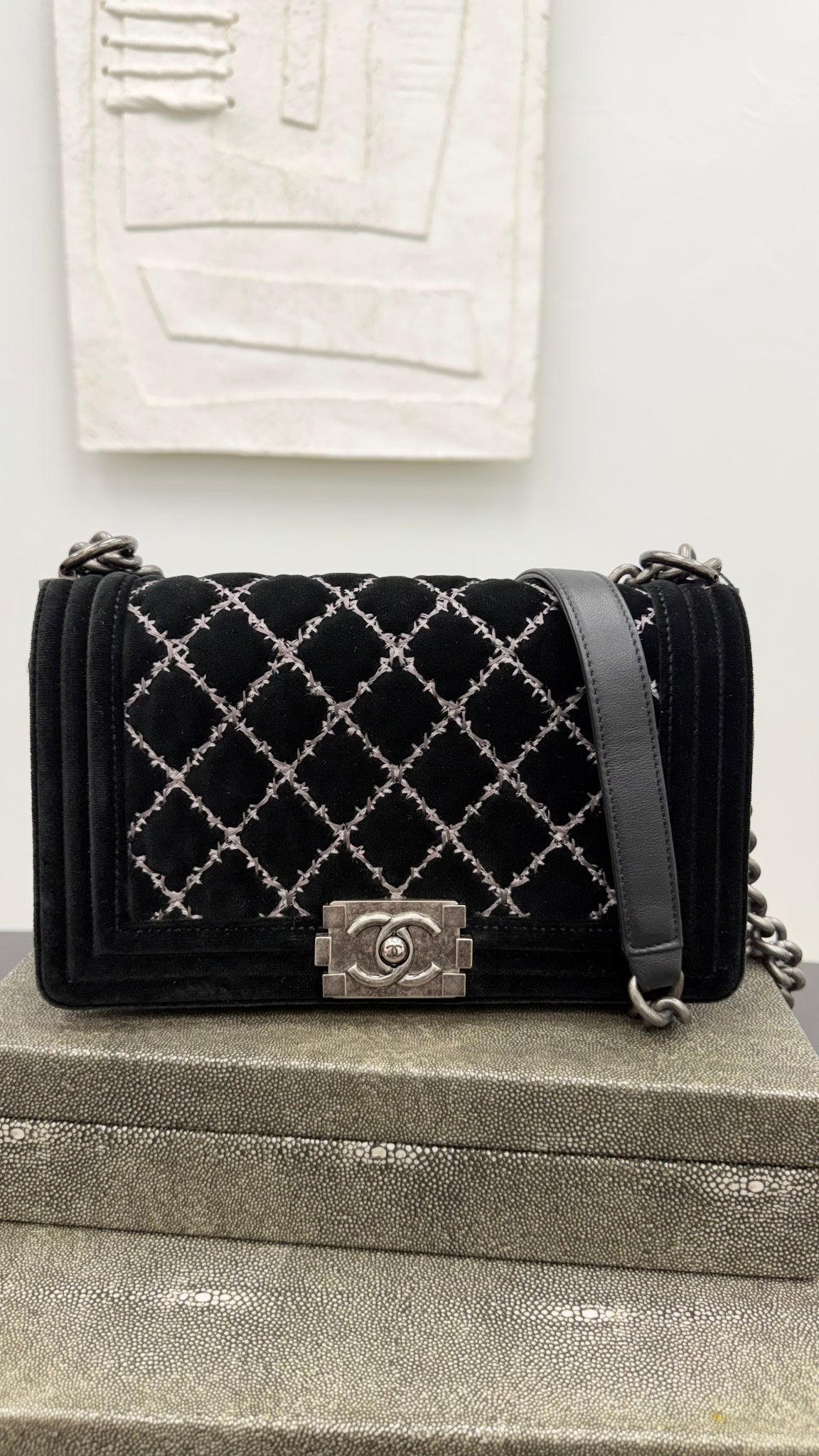 Chanel Black Velvet Wild Stitch Medium Boy Flap Bag 