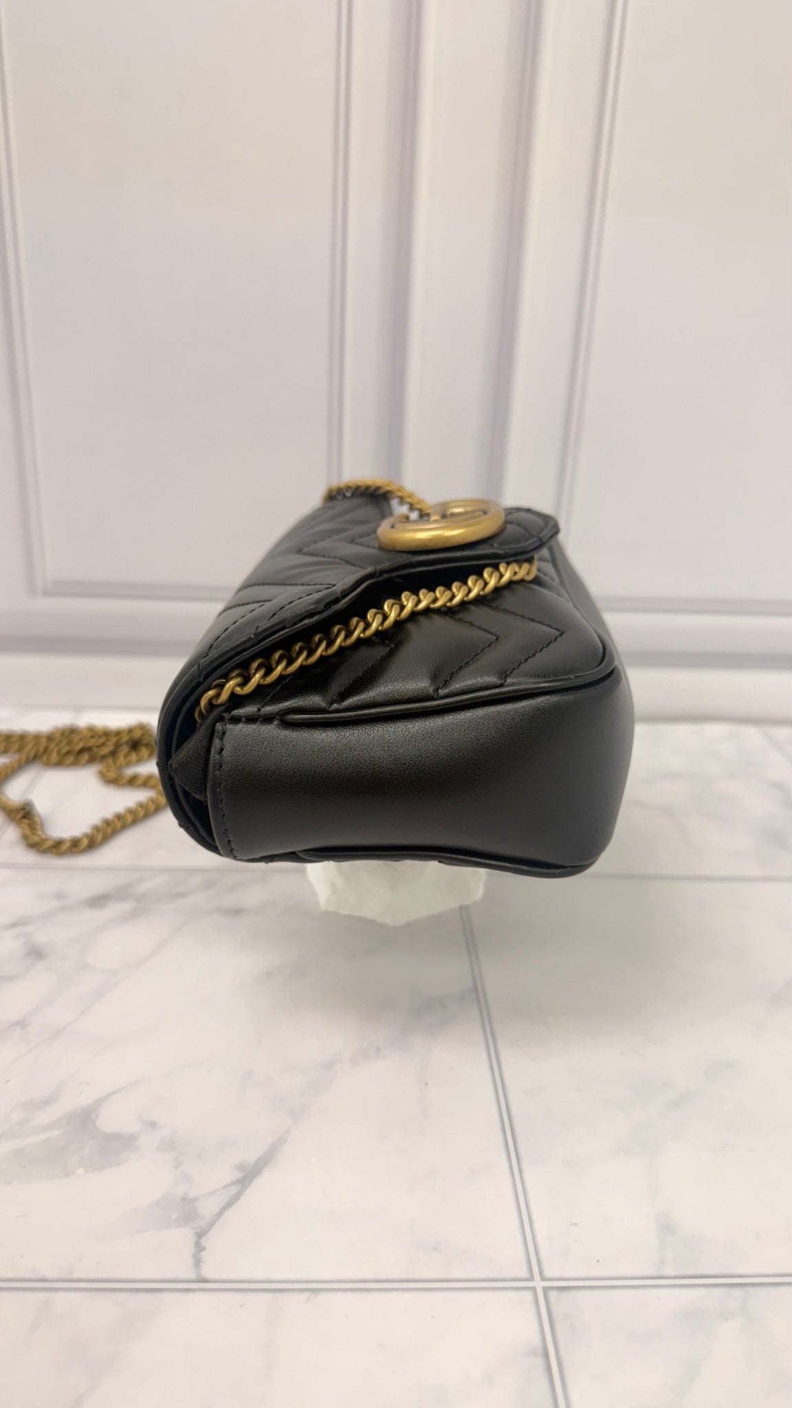 Gucci Black Leather GG Marmont Super Mini Bag 