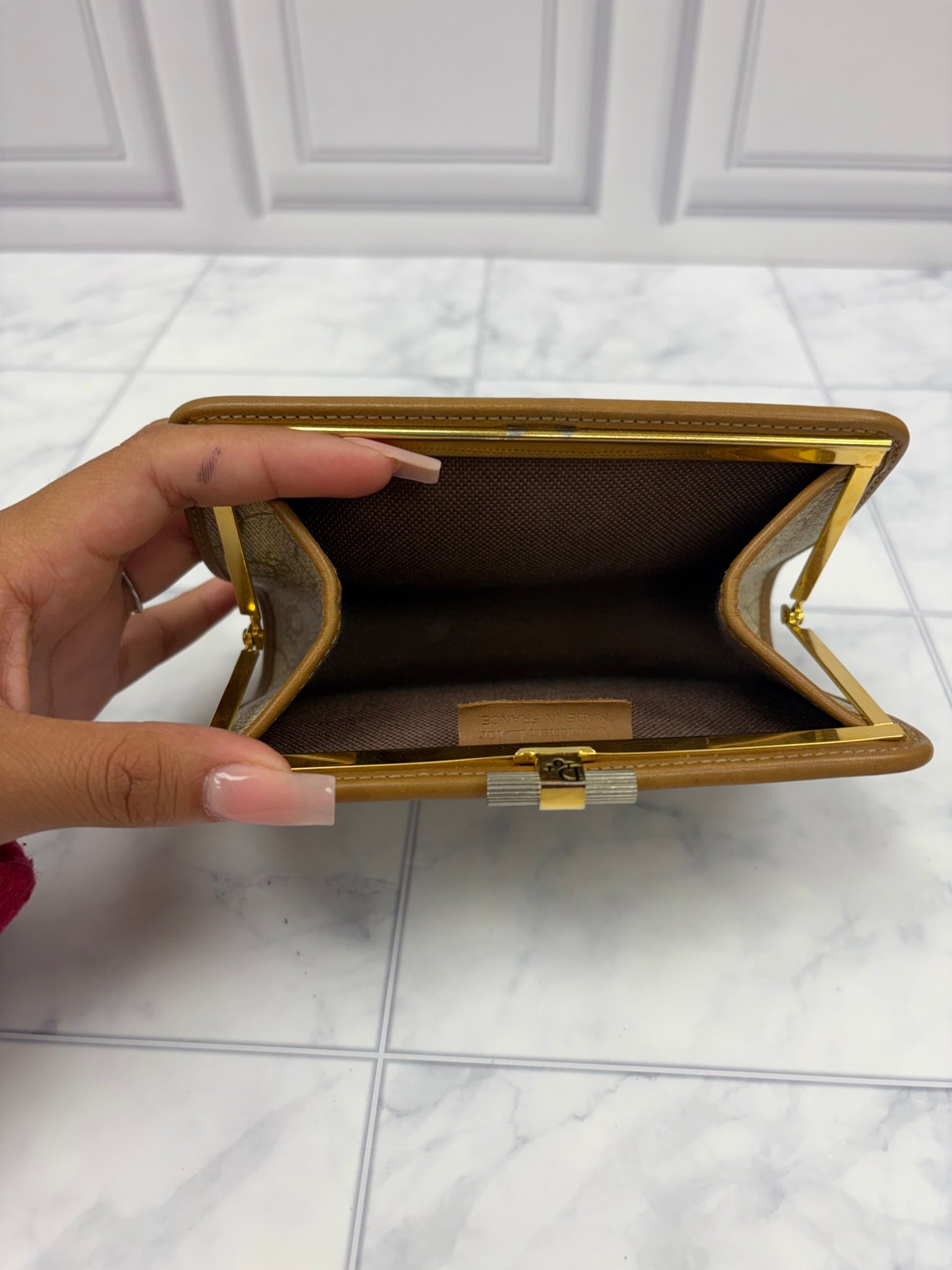 Christian Dior Honey Comb Chain Shoulder Bag with Kiss Lock Wallet