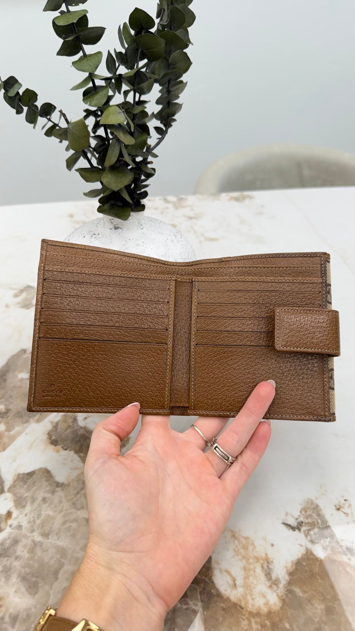Gucci Brown GG Canvas Compact Snap Wallet