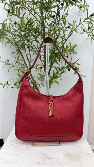Hermes Red Taurillon Clemence Trim Shoulder Bag