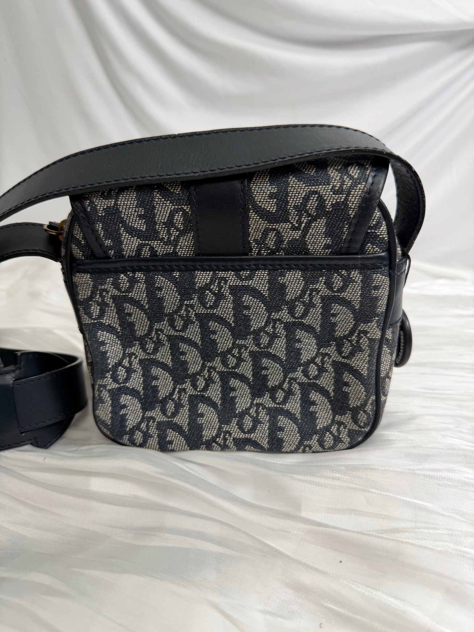 Christian Dior Navy Canvas Oblique Trotter Crossbody Bag