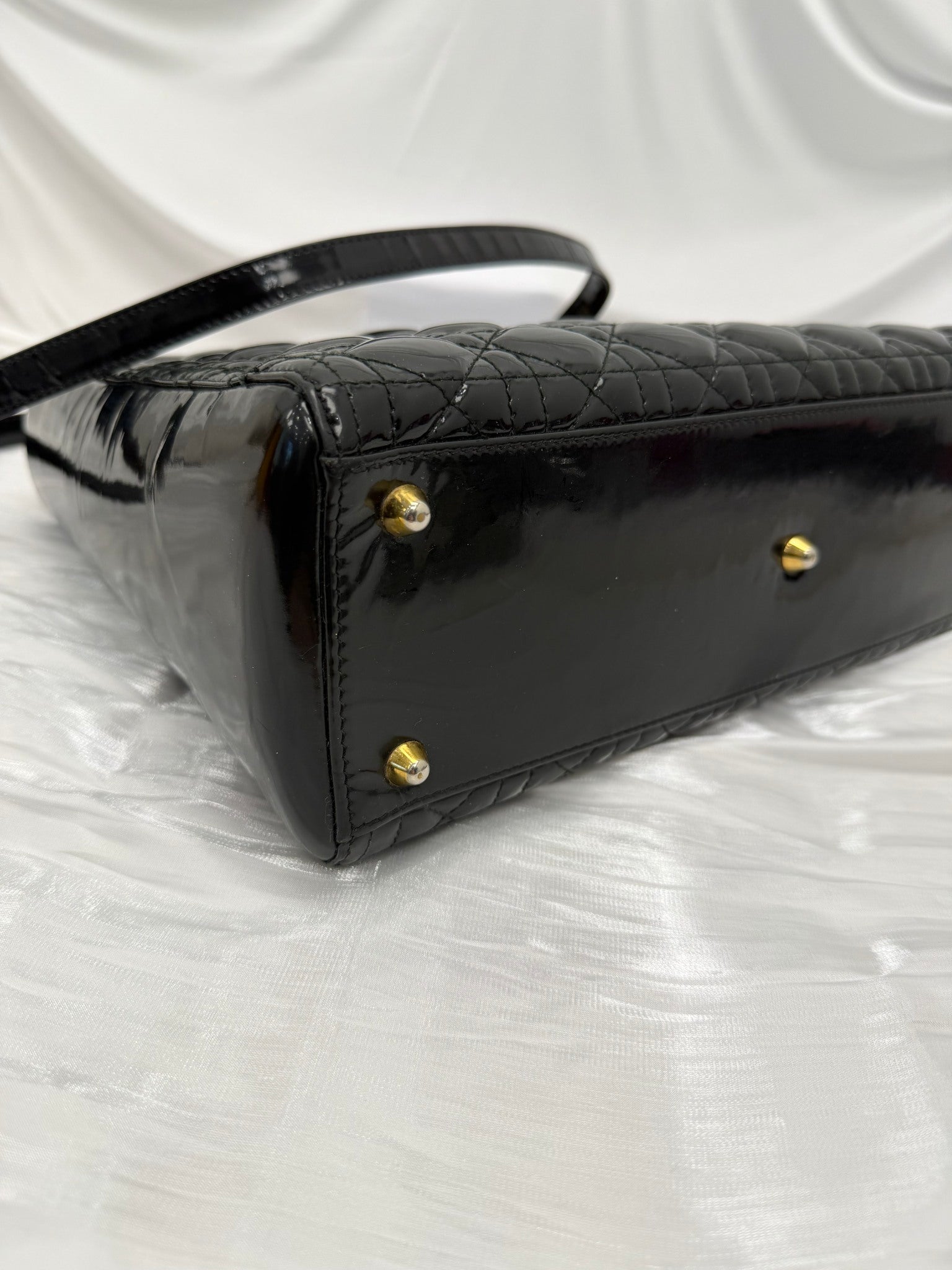 Christian Dior  Vintage Black Patent Leather Cannage Large Lady Dior Handbag