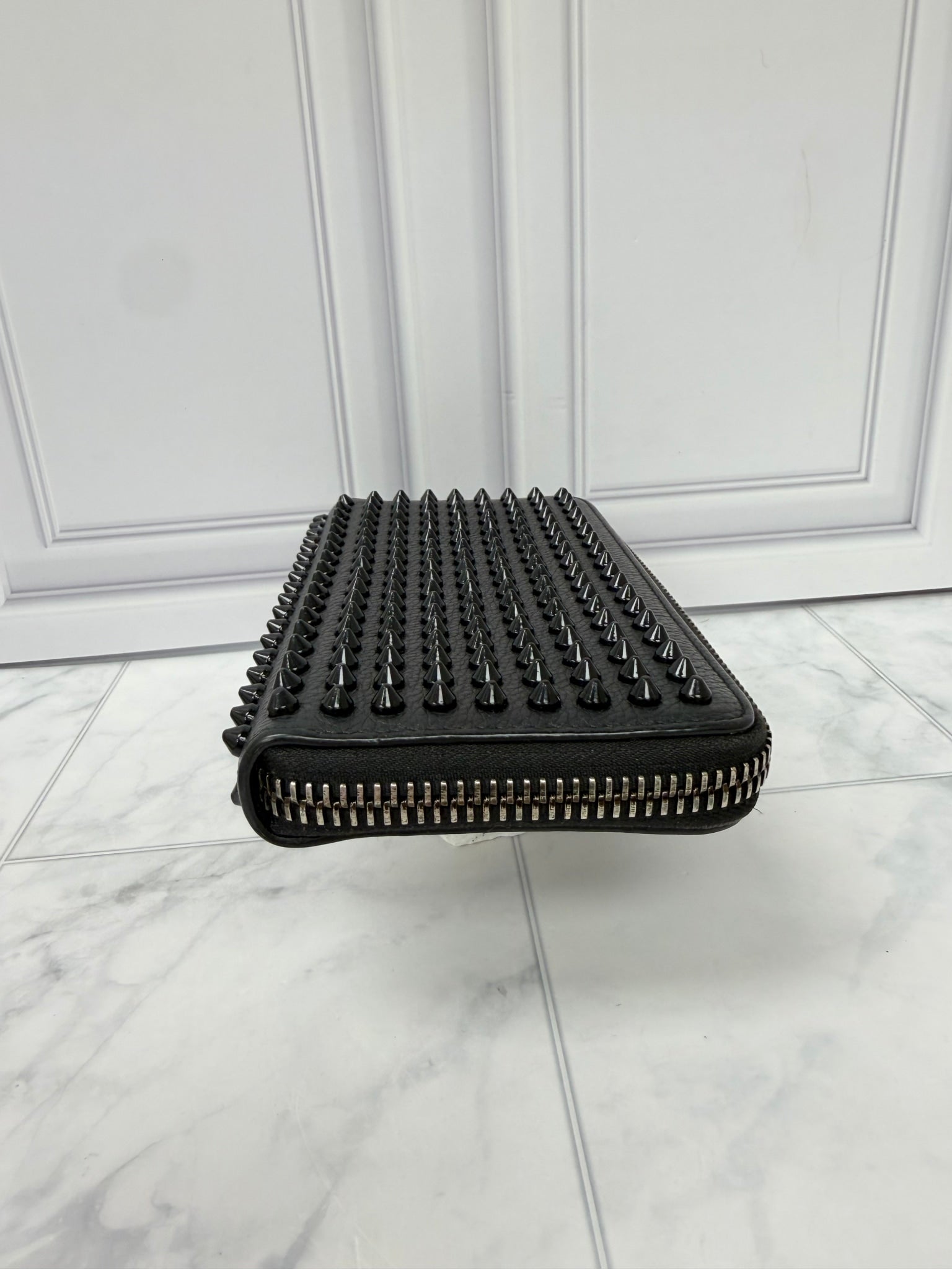 Christian Louboutin Black Leather Panettone Spike Zippy Wallet 