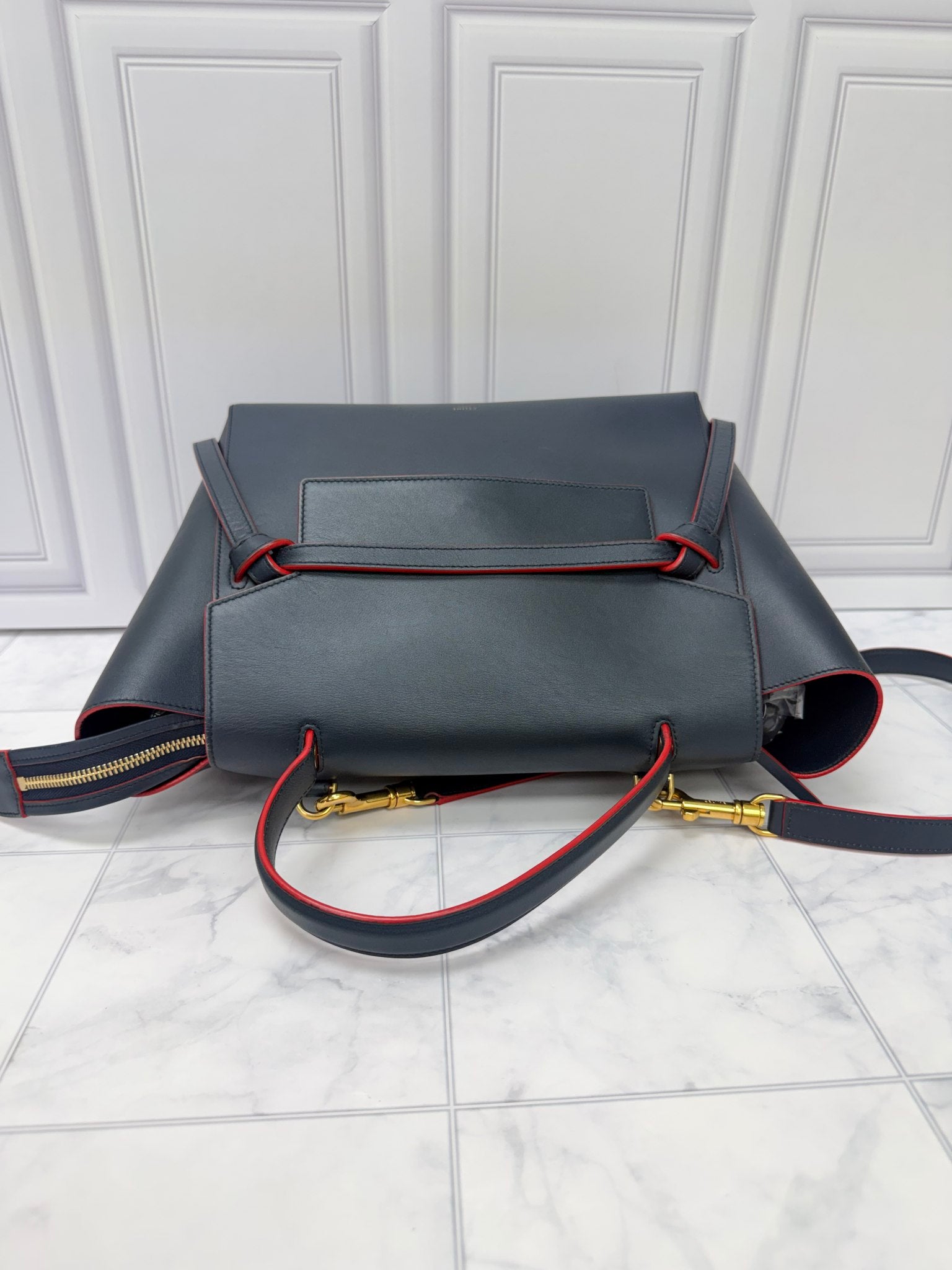 Celine Navy Blue Leather Mini Belt Handbag 