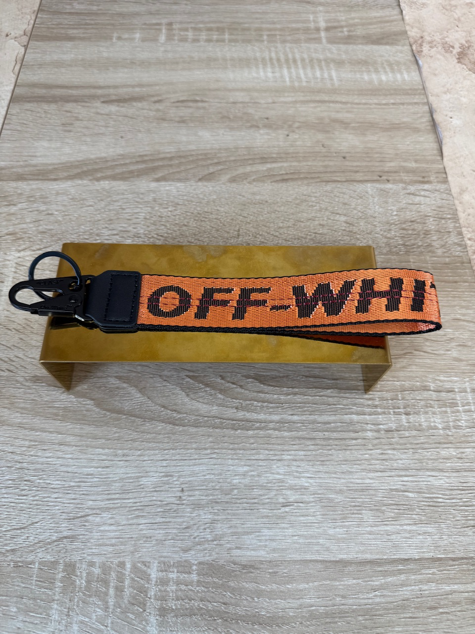 LIKE NEW Off White Double Sided Embroidered Key Chain