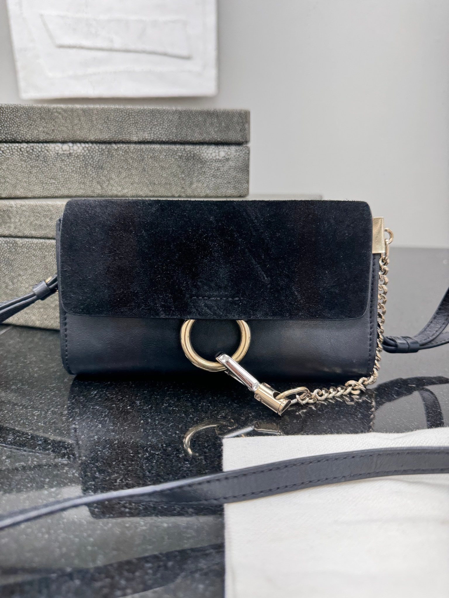 Chloe Black Suede And Leather Small Crossbody Bag