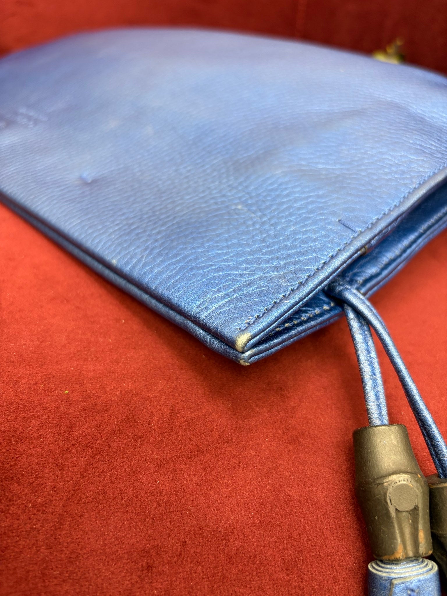 Gucci Metallic Blue Leather Bamboo Tassel Clutch