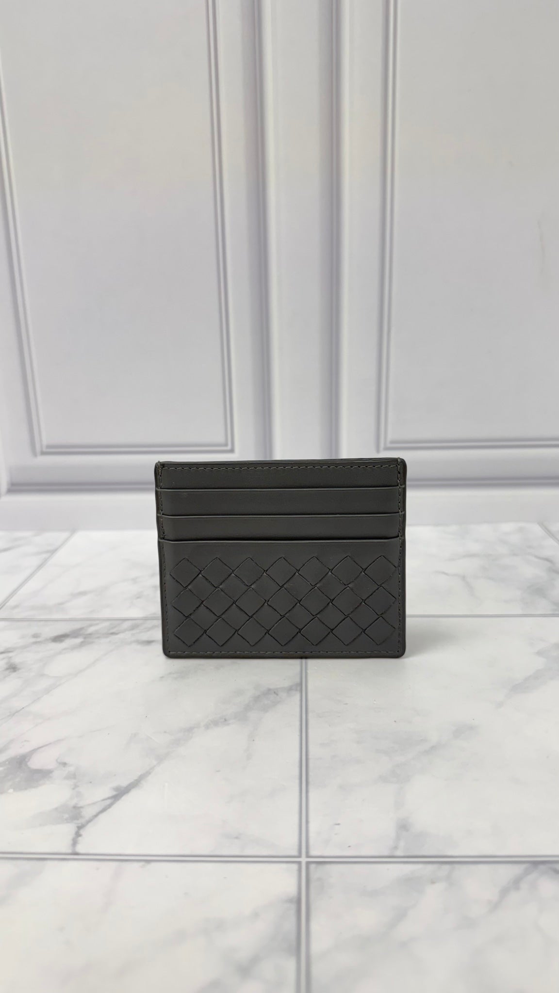 Bottega Veneta Grey Intreciatto Leather Card Holder 