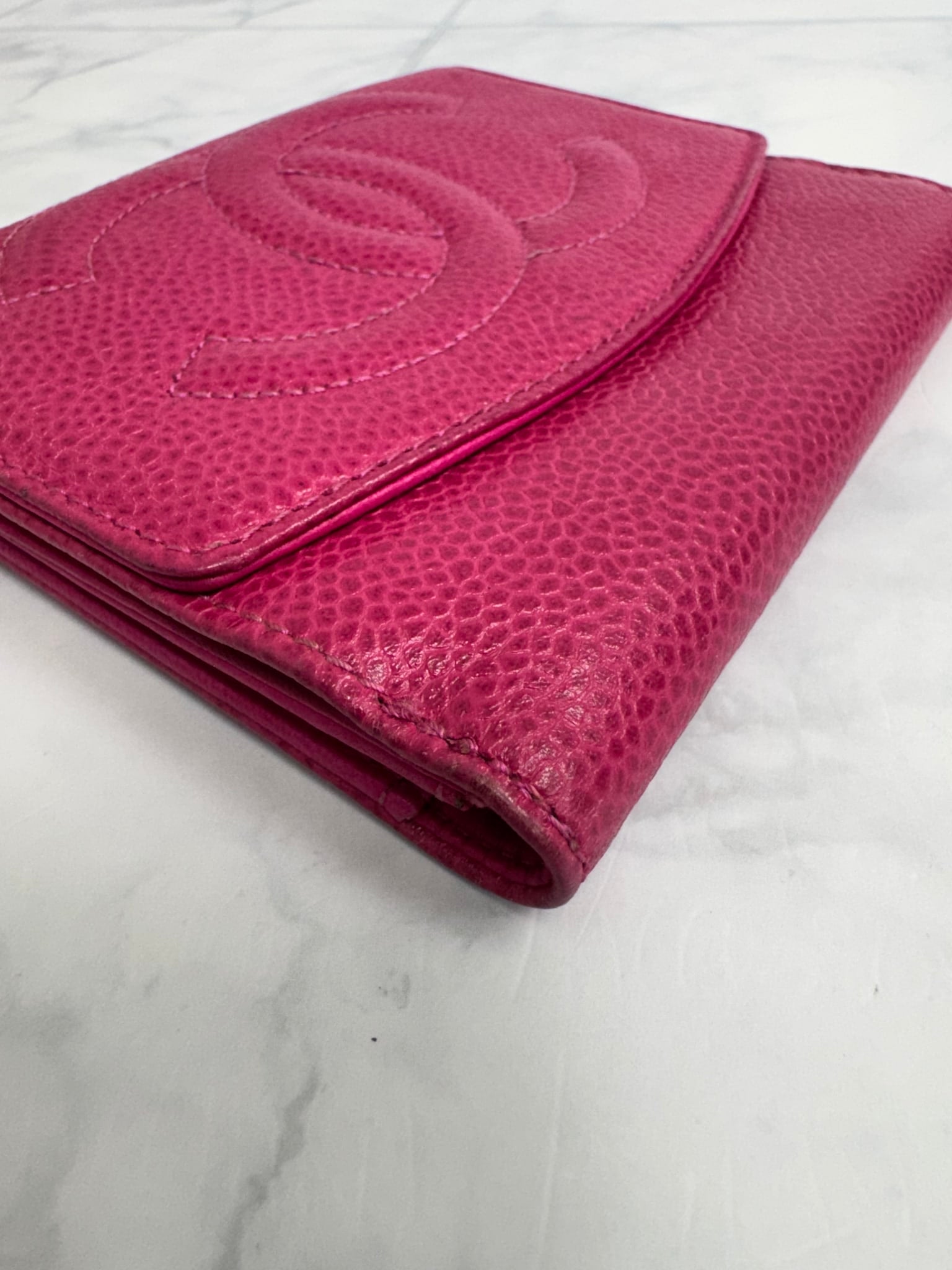 Chanel Pink Caviar Leather Timeless CC Compact Wallet