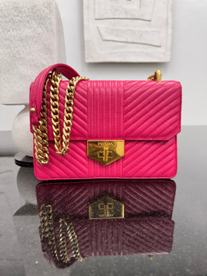 Prada Pink Chevron Quilted Calfskin Turn Lock Flap Bag