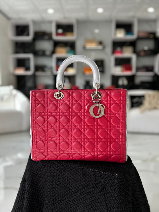 Christian Dior  Blue & Red Lambskin Cannage Lady Dior 